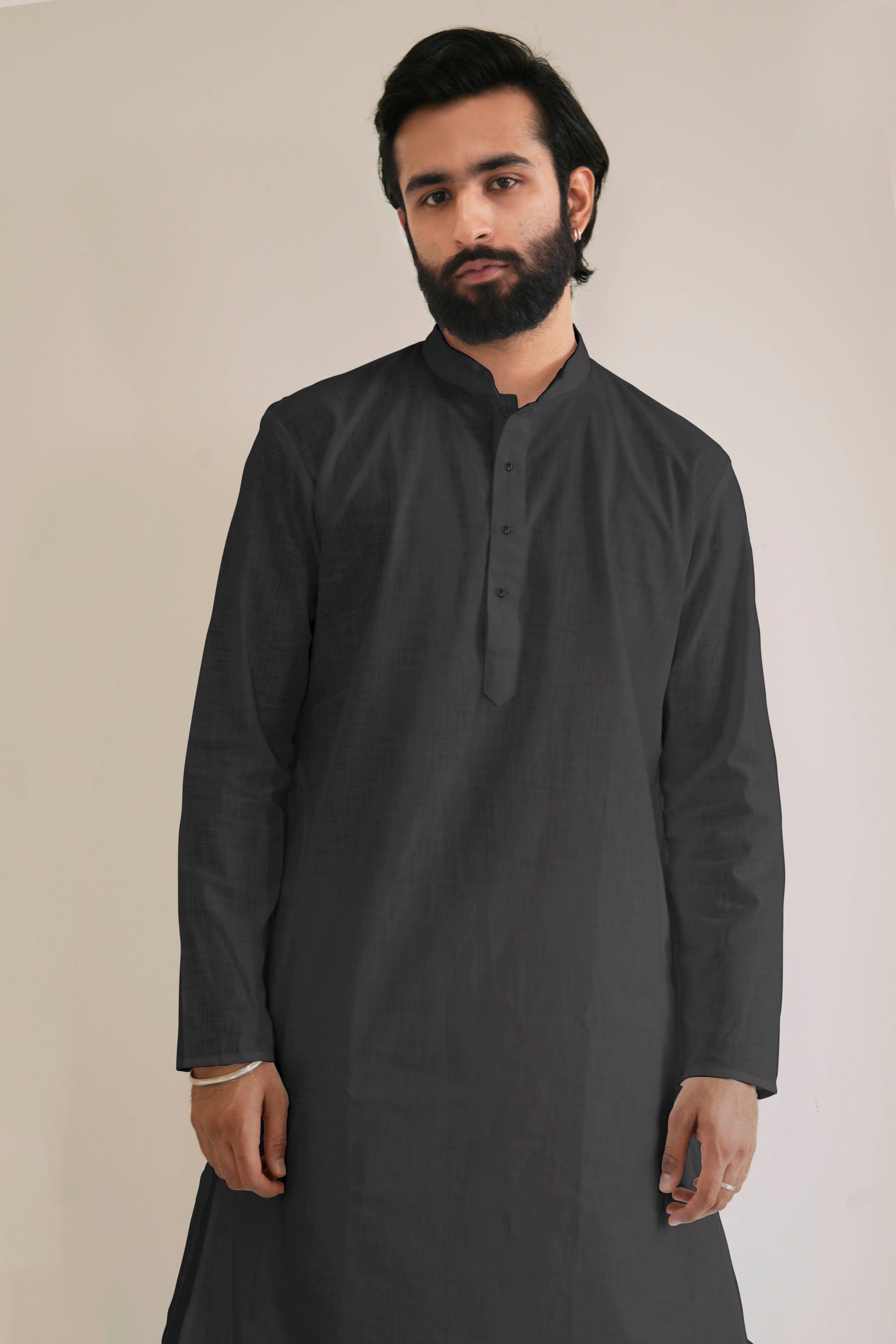 Black Cotton Kurta