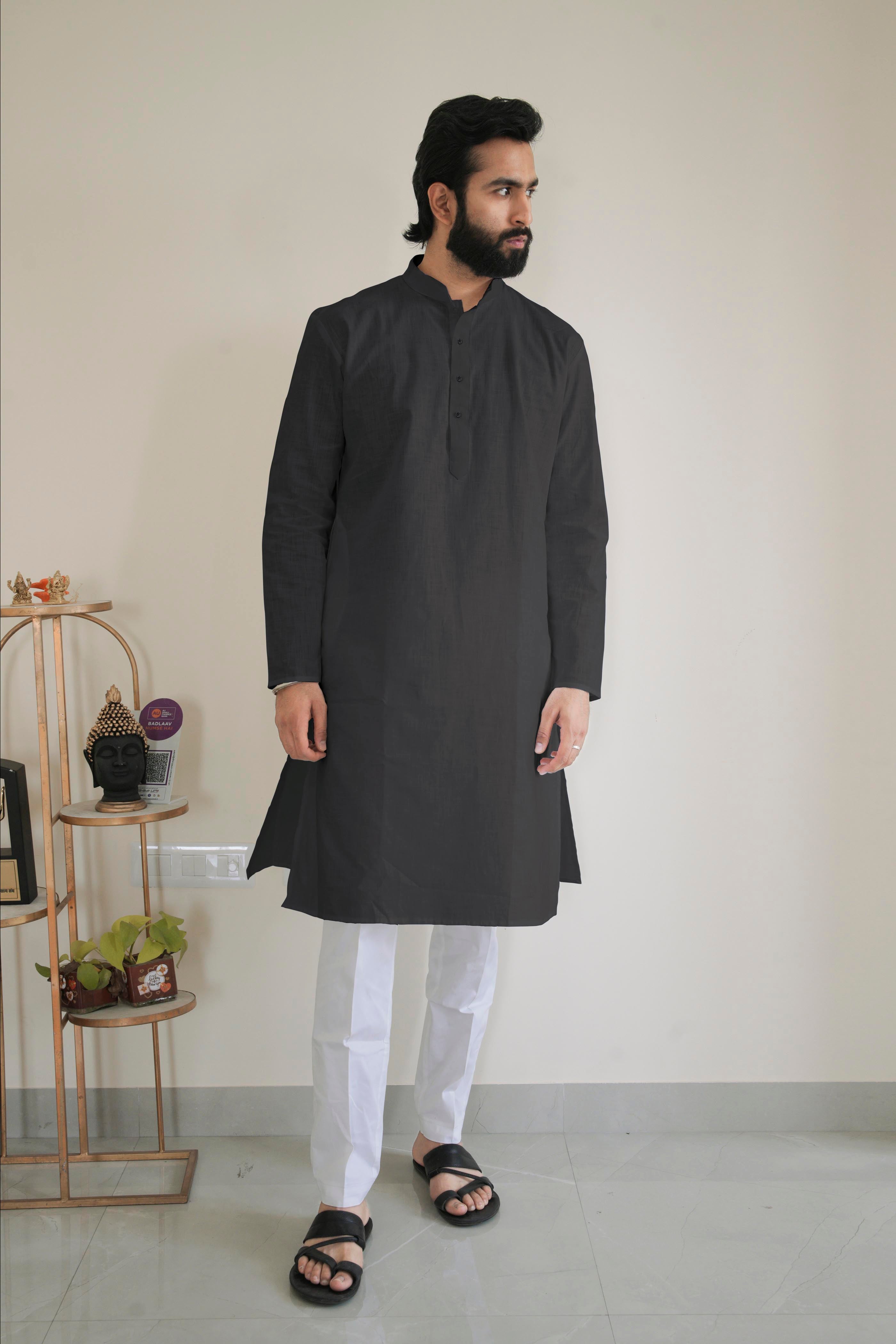 Black Cotton Kurta