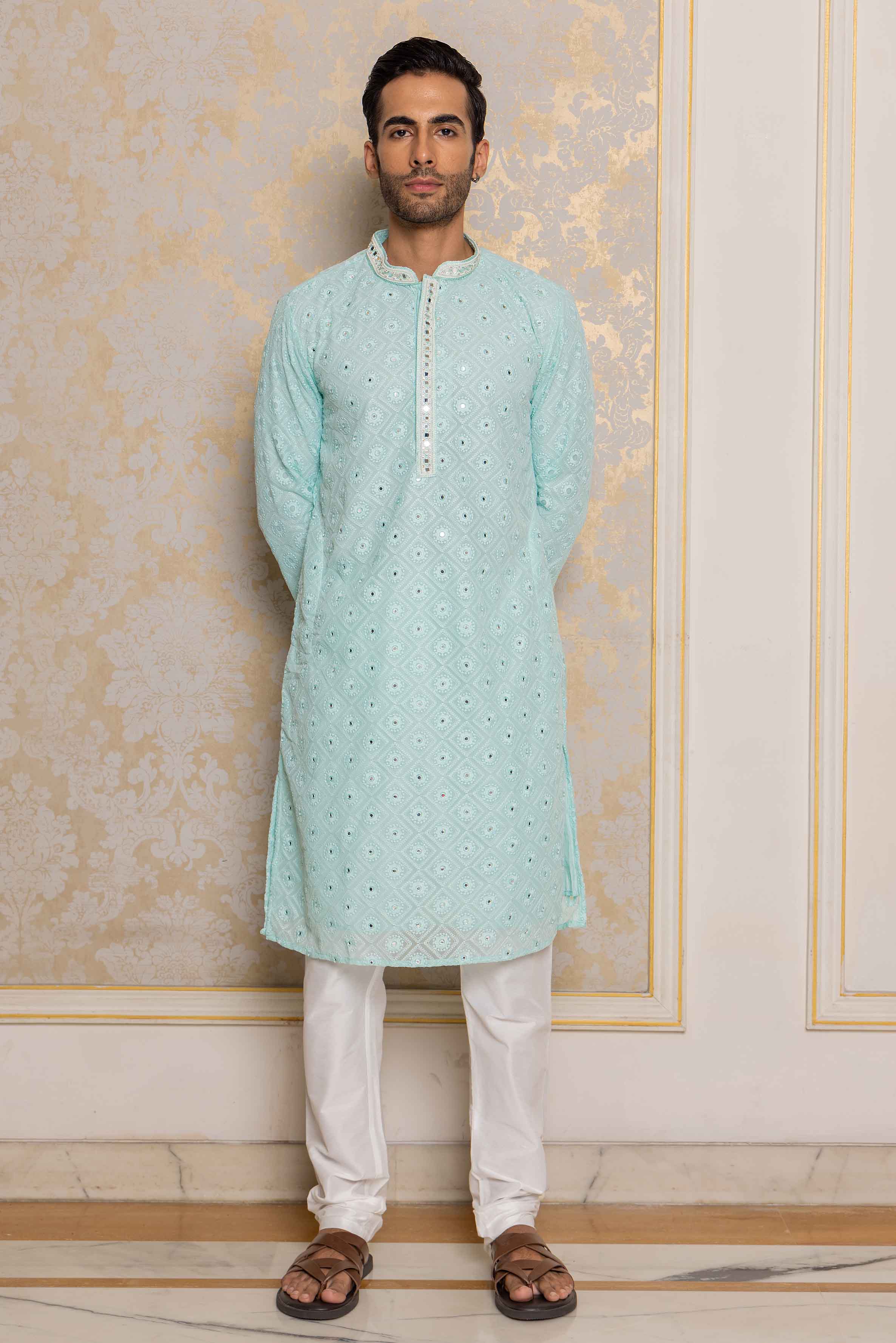 Light Blue Chikankari Mirror Work Kurta
