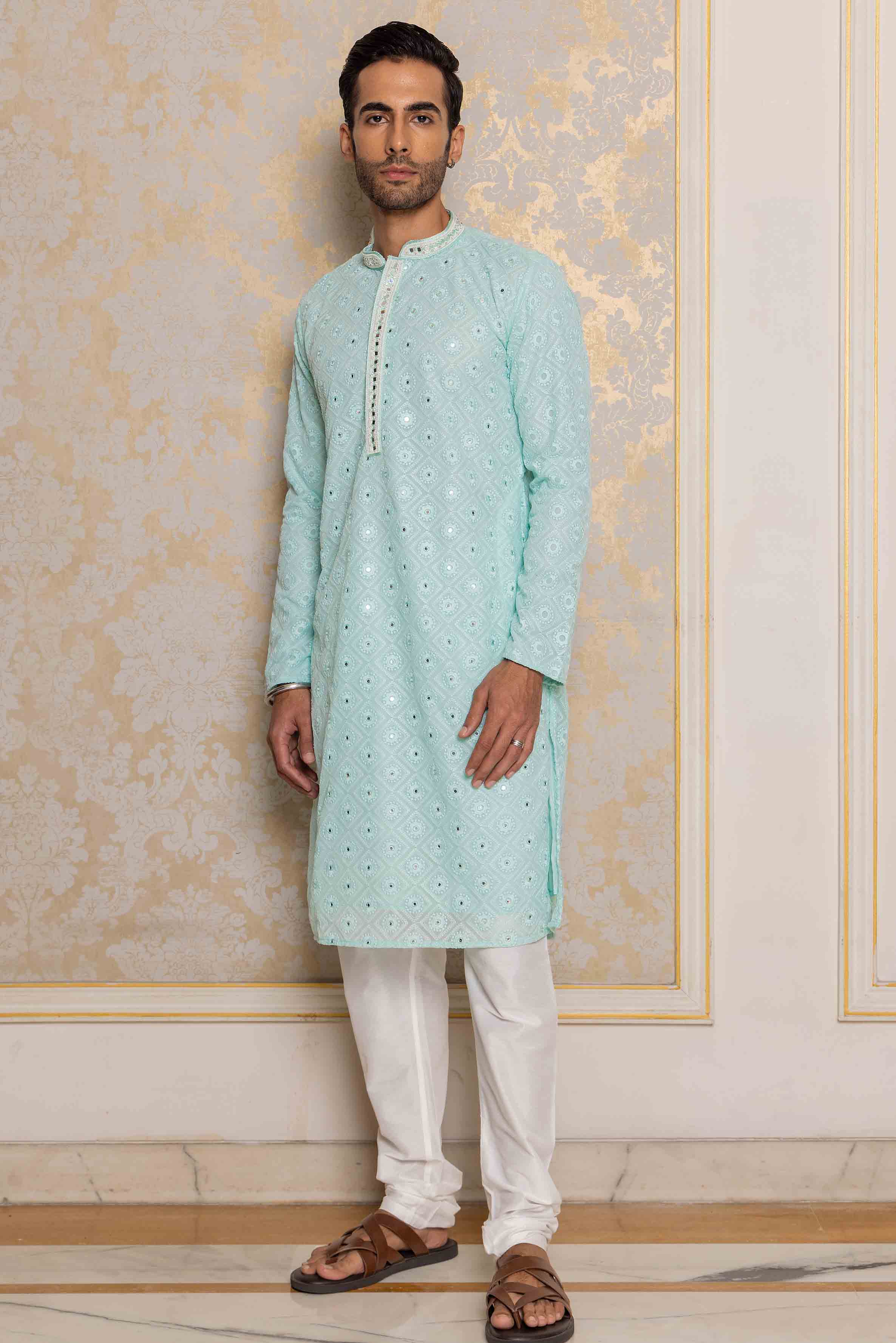 Light Blue Chikankari Mirror Work Kurta