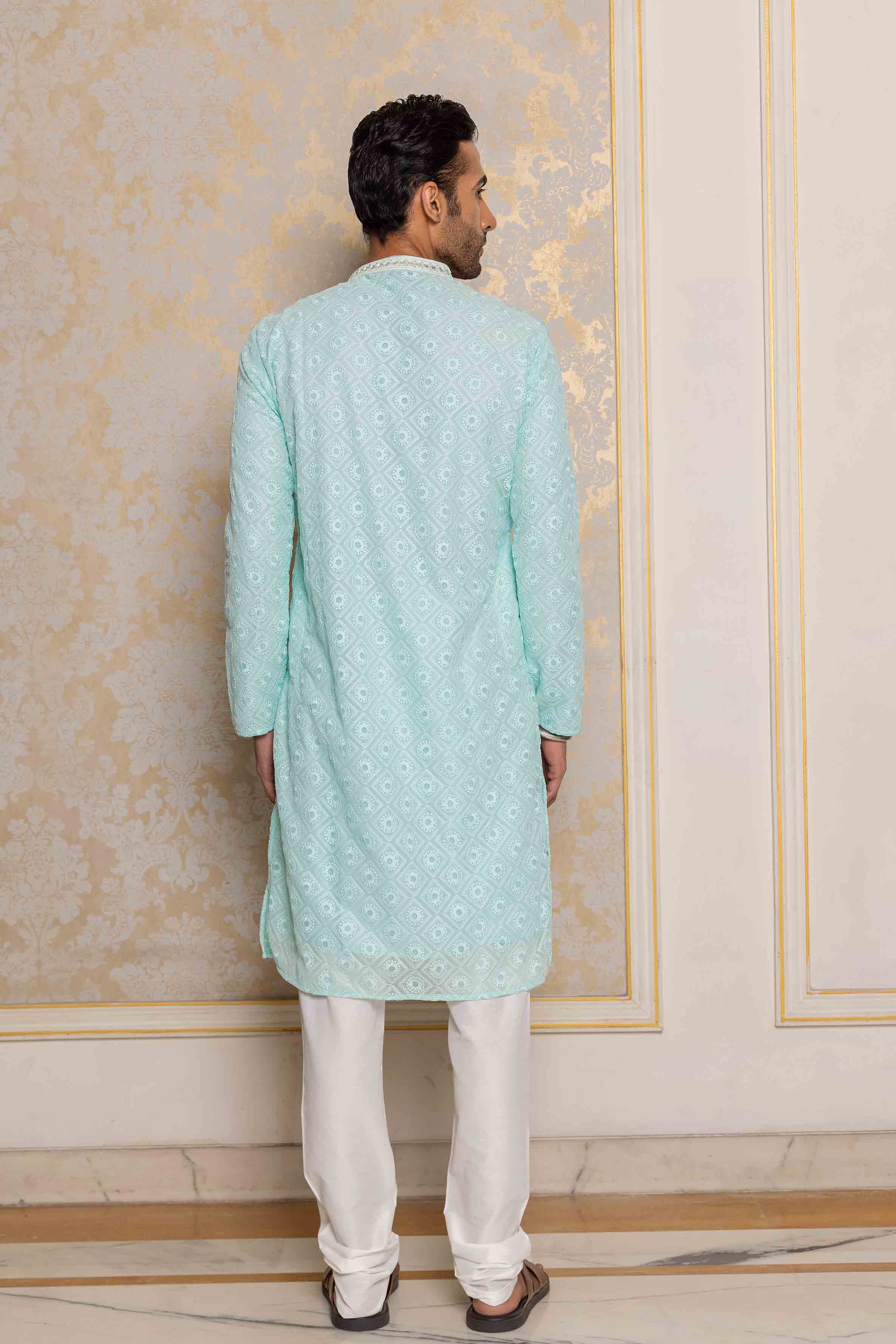 Light Blue Chikankari Mirror Work Kurta