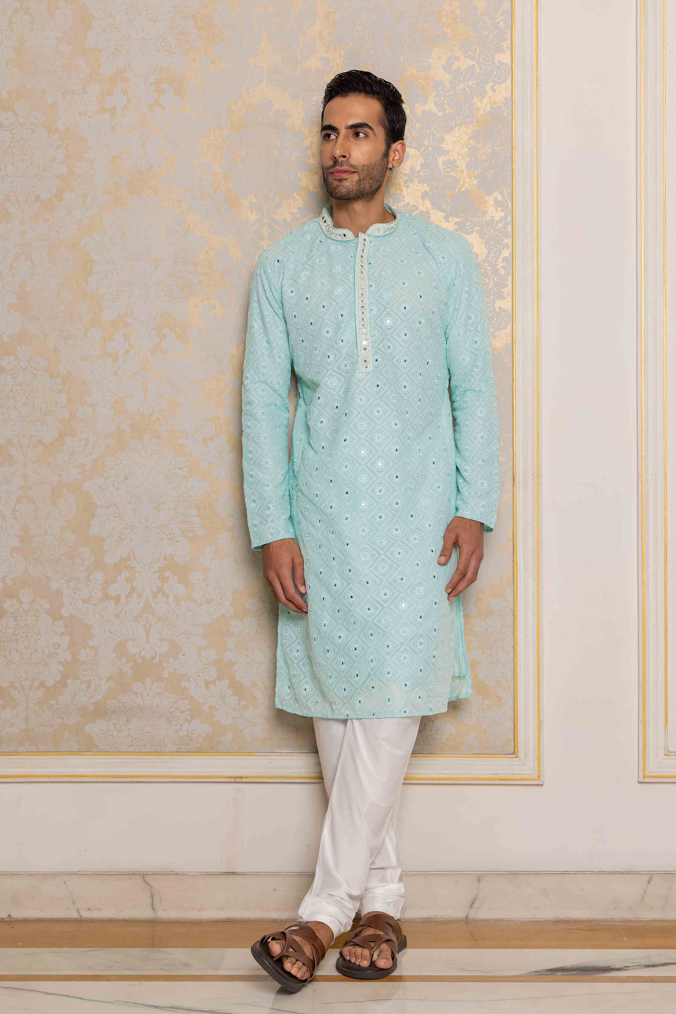 Light Blue Chikankari Mirror Work Kurta