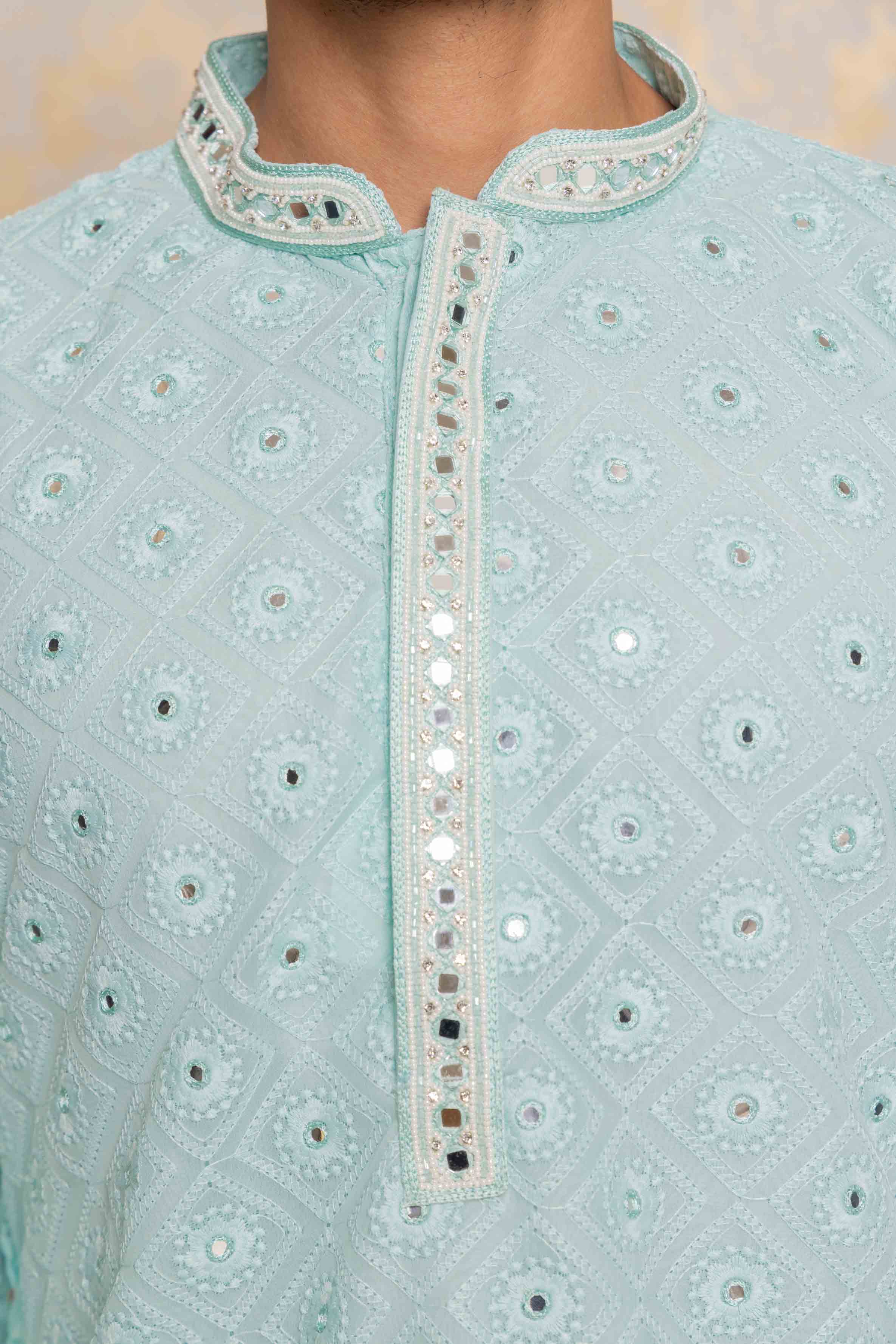 Light Blue Chikankari Mirror Work Kurta
