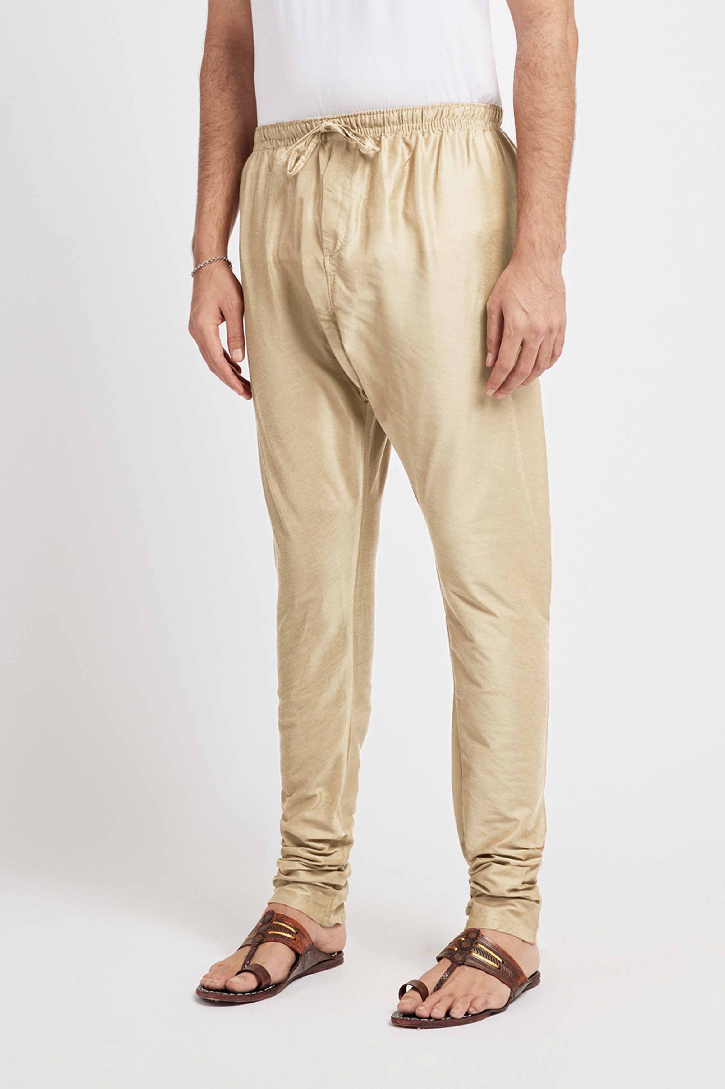 Beige Blended Mens Churidar