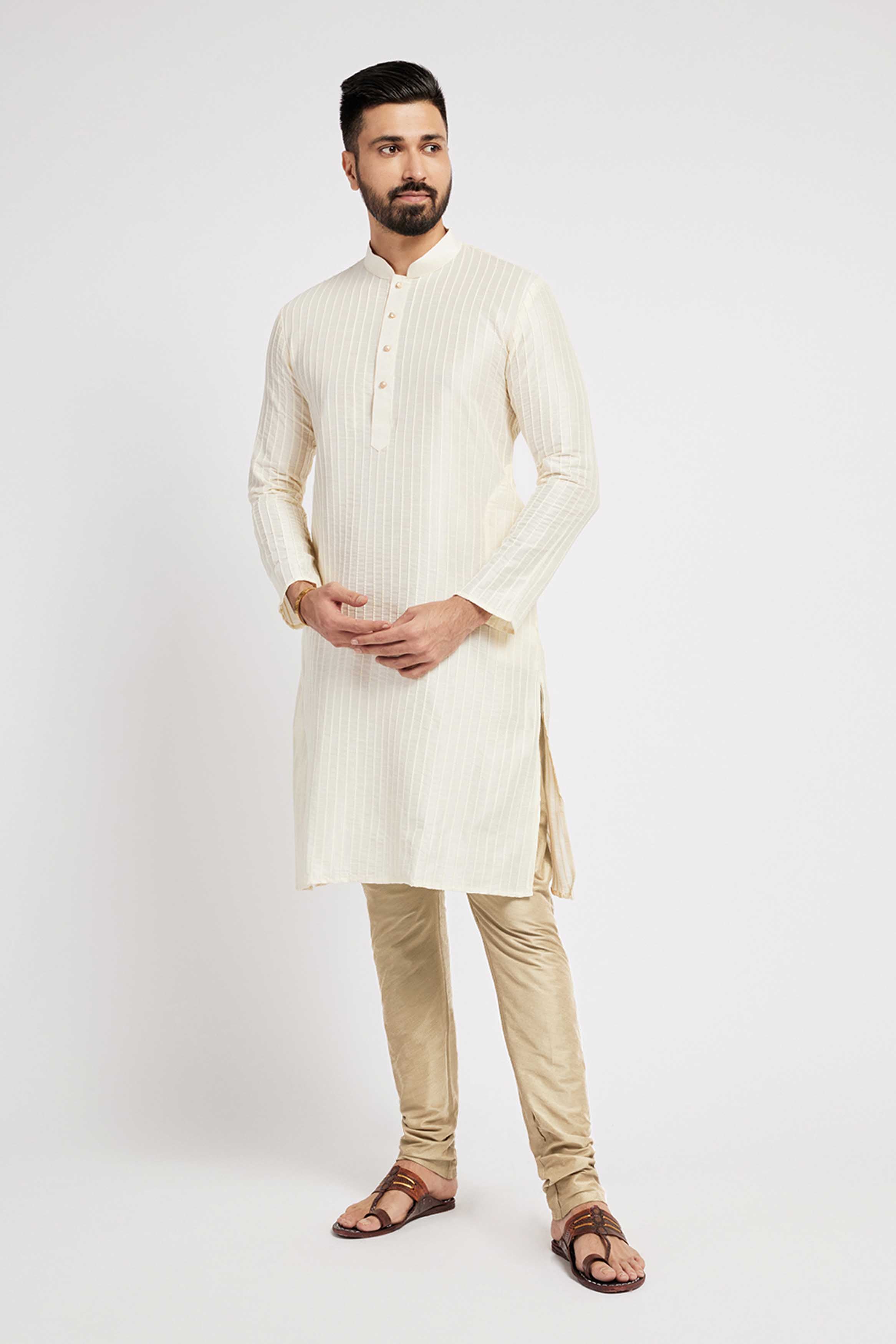 Beige Blended Mens Churidar