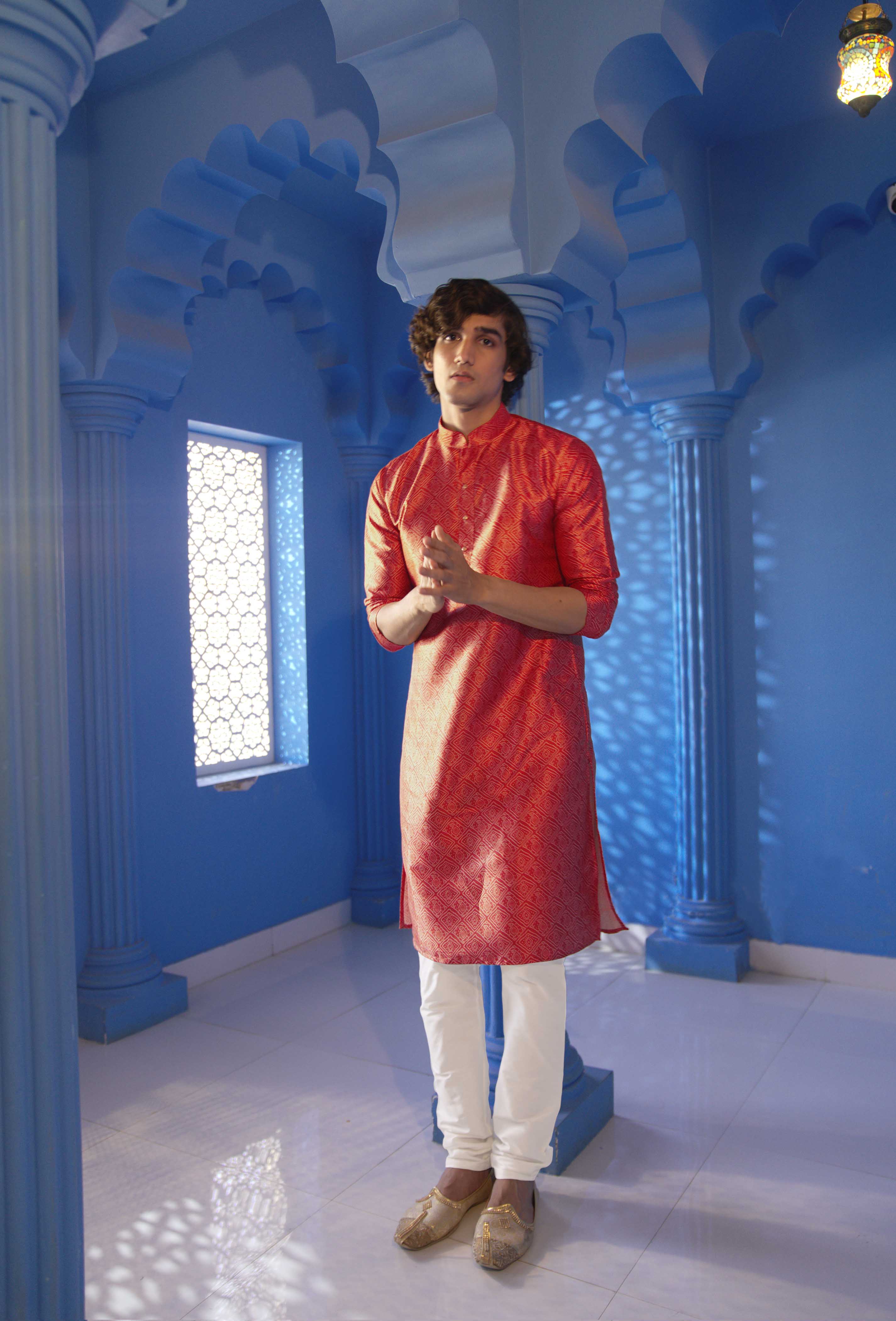 Red Bandhani Printed Men's Kurta