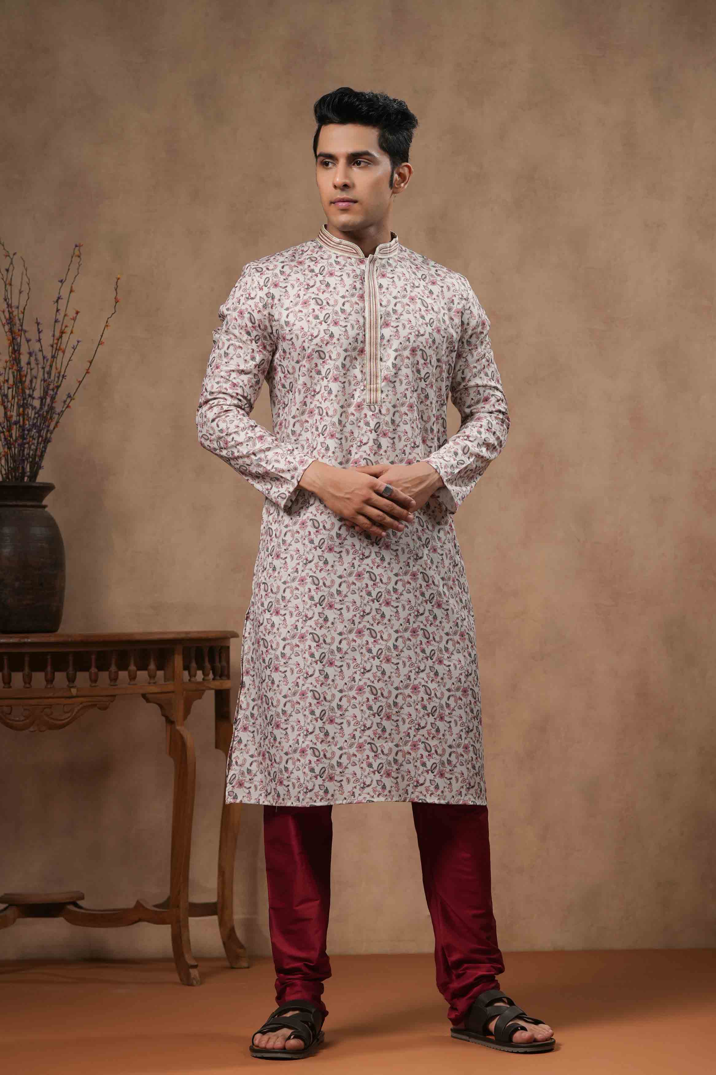 Cream Floral Printed Kurta