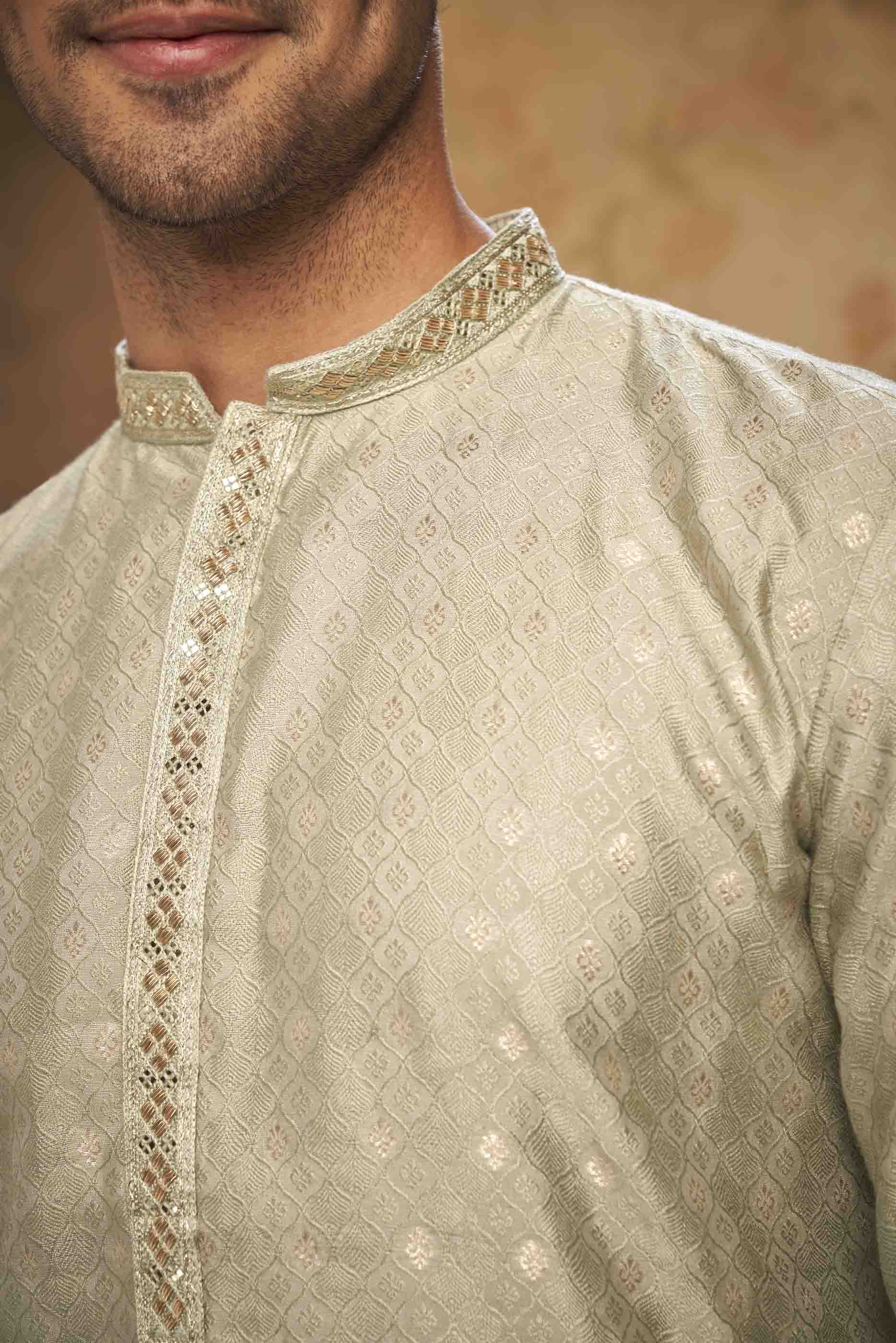 Green Heavy Jacquard Handwork Kurta