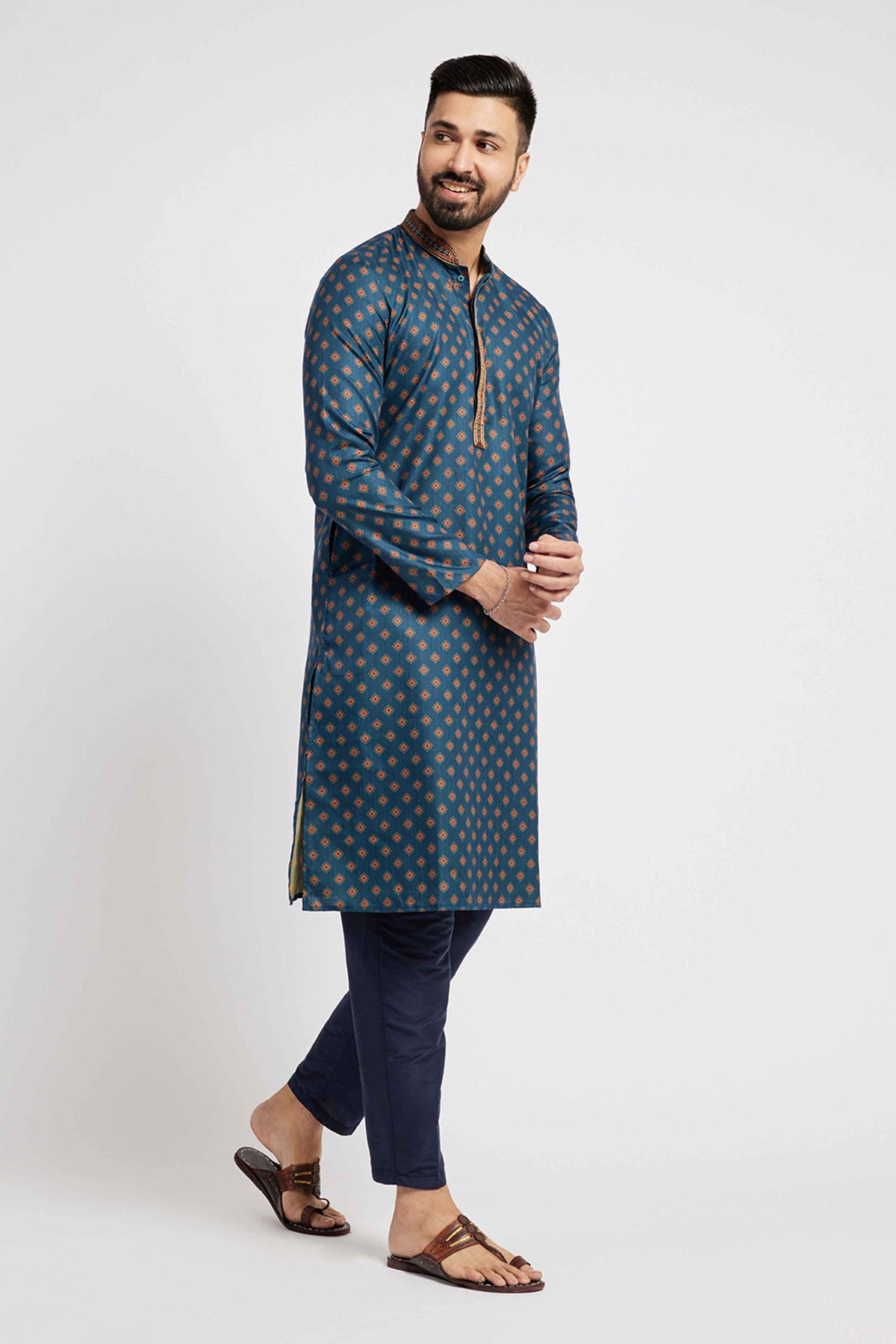 Navy Blue Traditional Motif Men's Ethnic Kurta