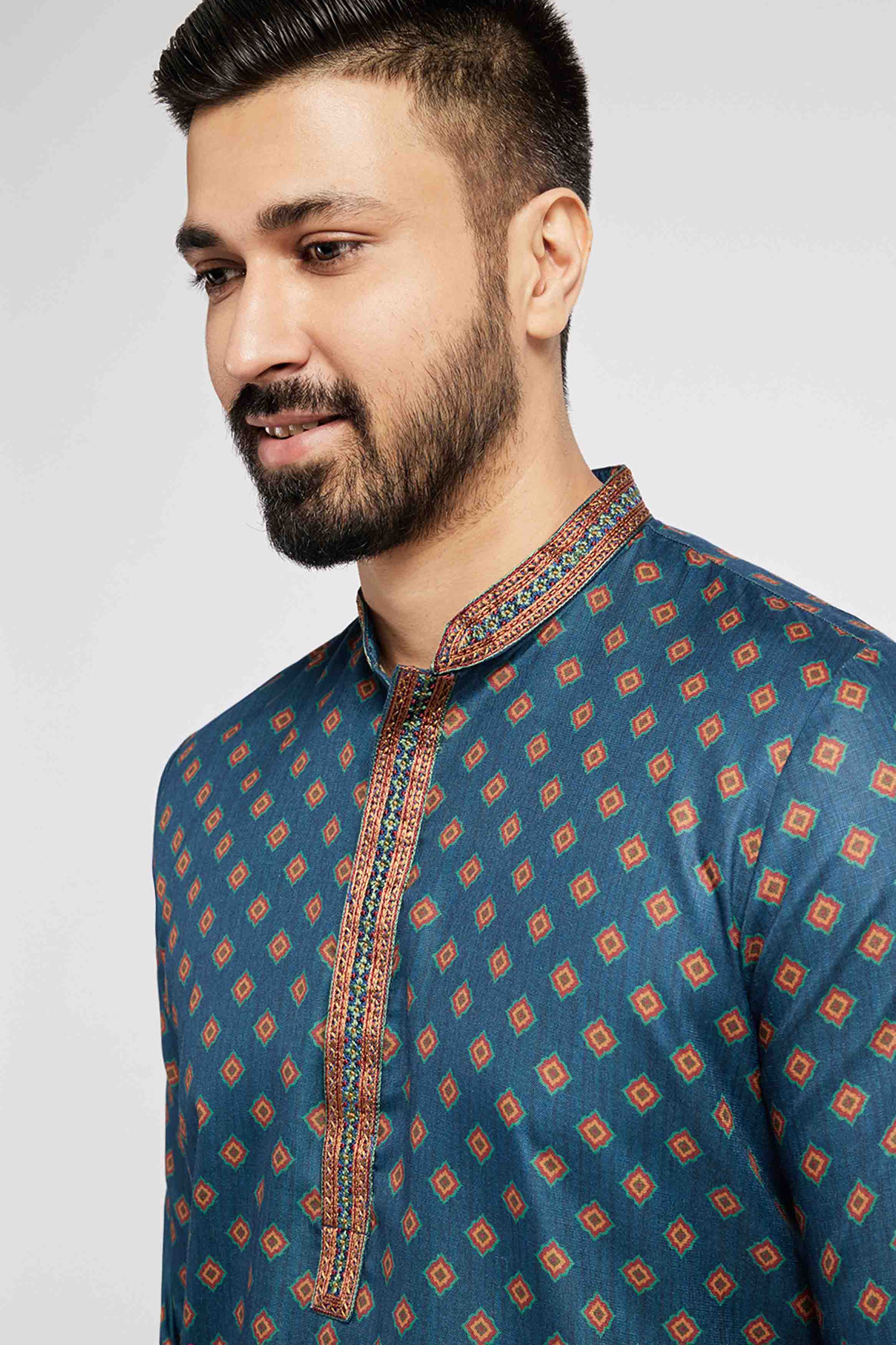 Navy Blue Traditional Motif Men's Ethnic Kurta