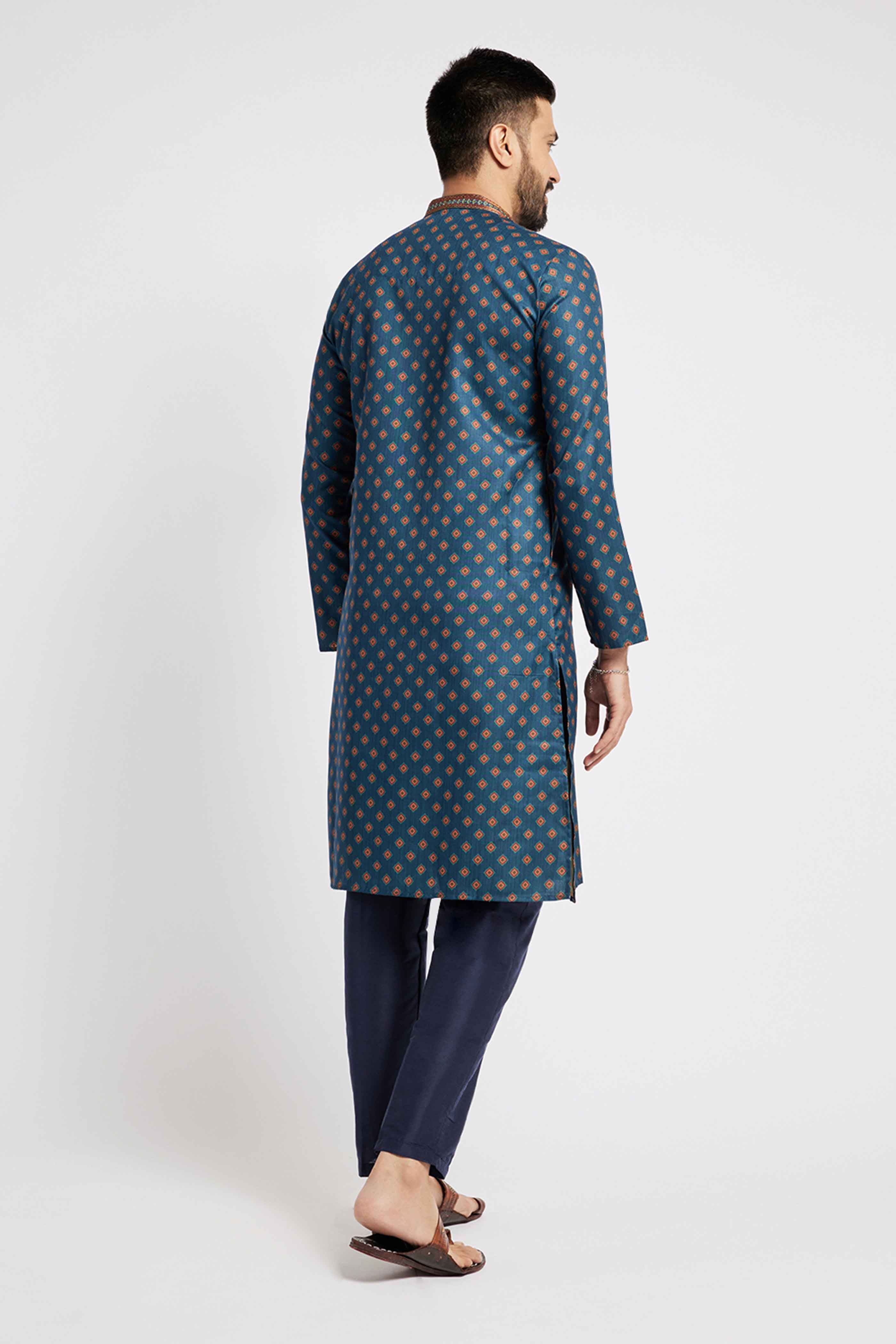 Navy Blue Traditional Motif Men's Ethnic Kurta