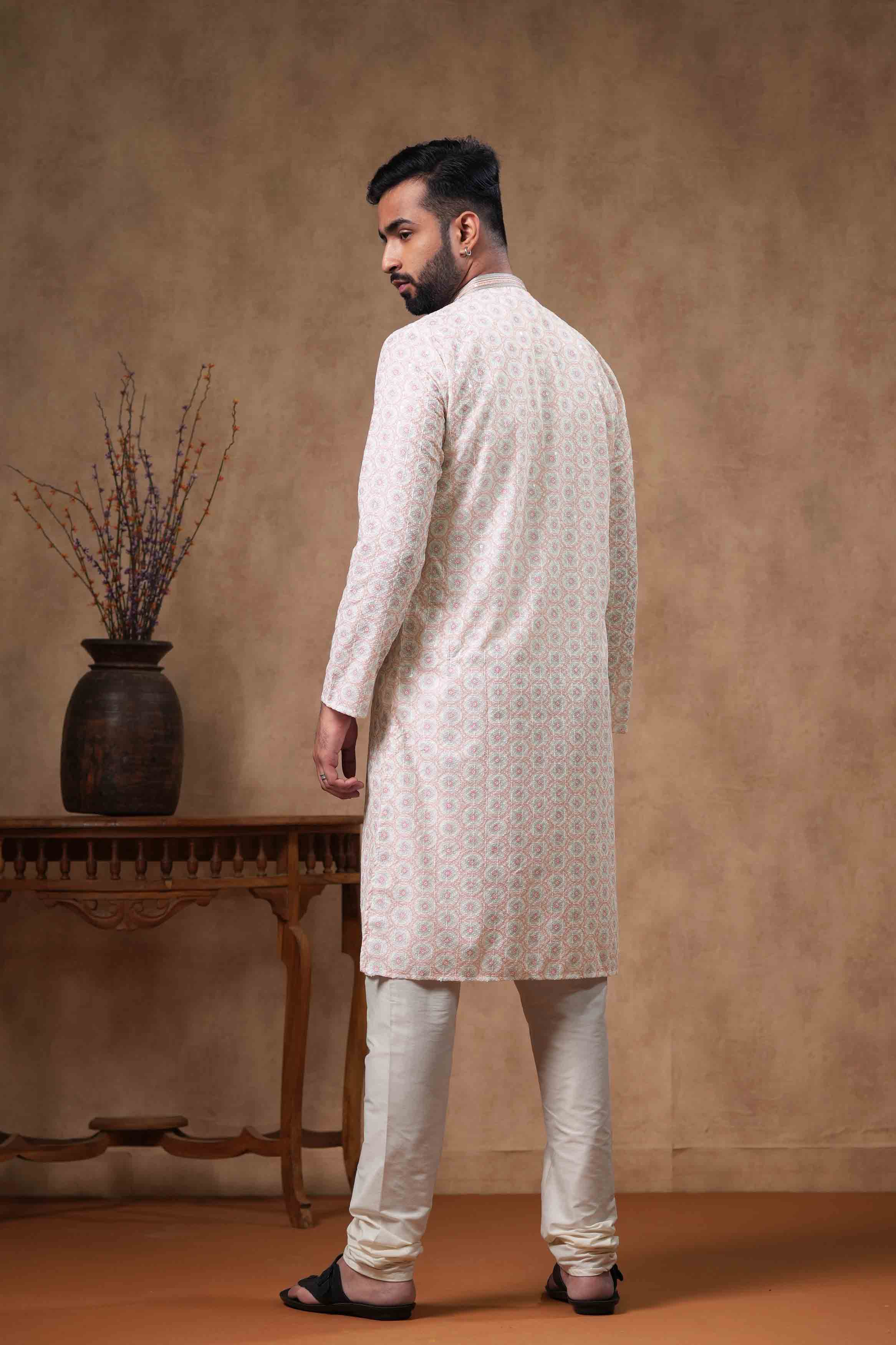 Cream Chikankari Printed Kurta