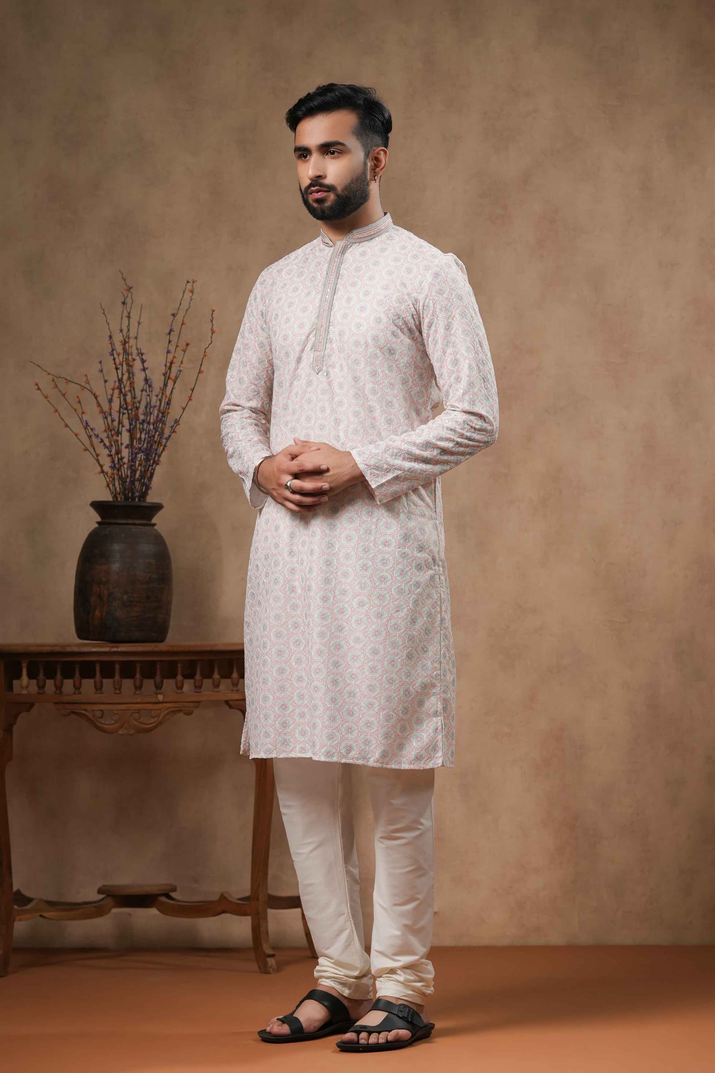 Cream Chikankari Printed Kurta