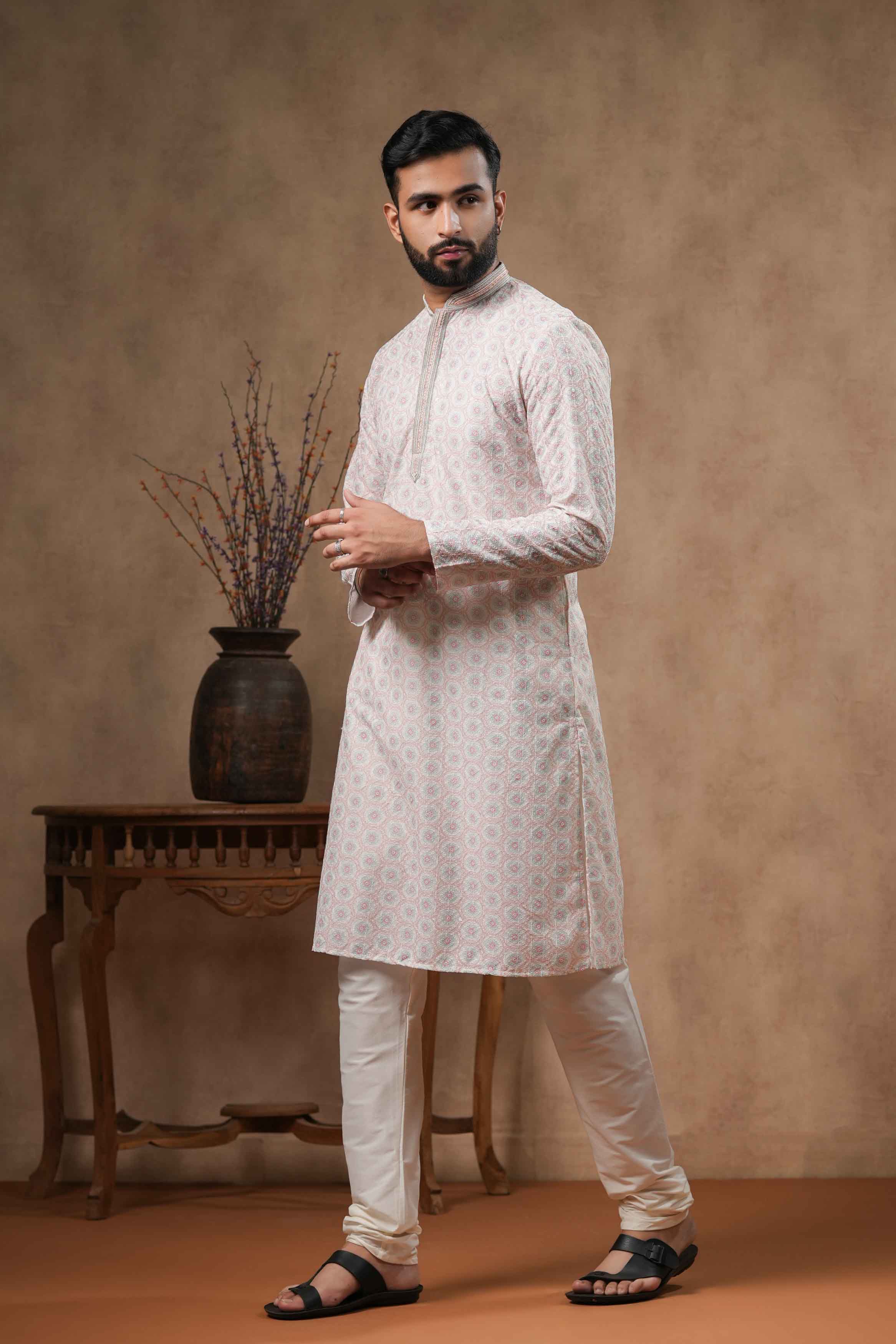 Cream Chikankari Printed Kurta