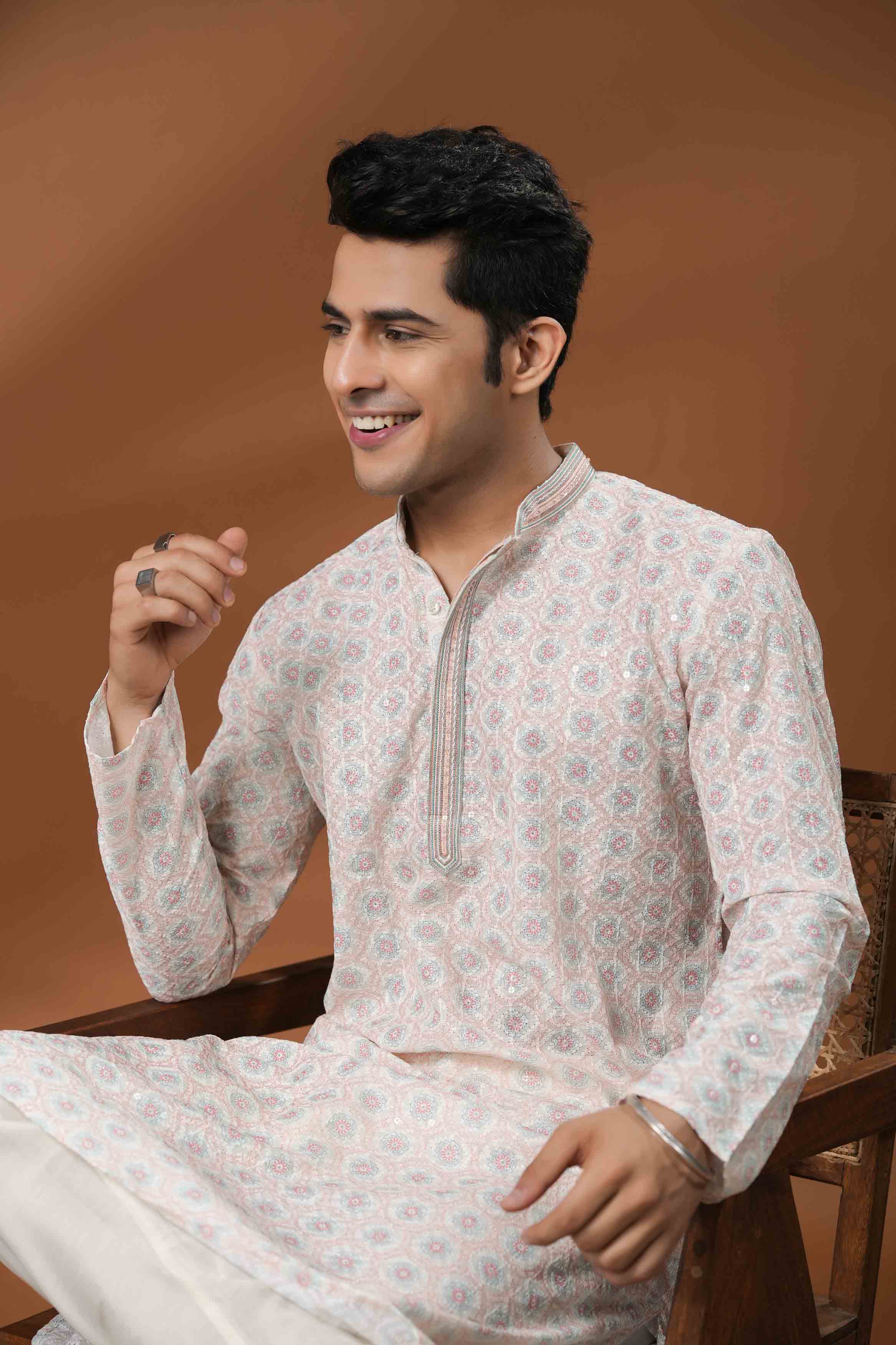 Cream Chikankari Printed Kurta