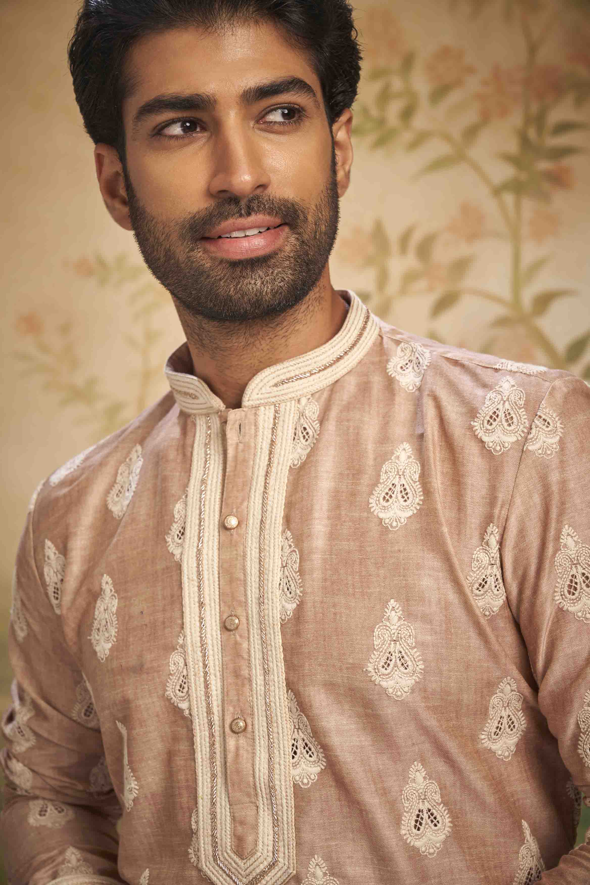 Beige Embroidery Kurta with Handwork