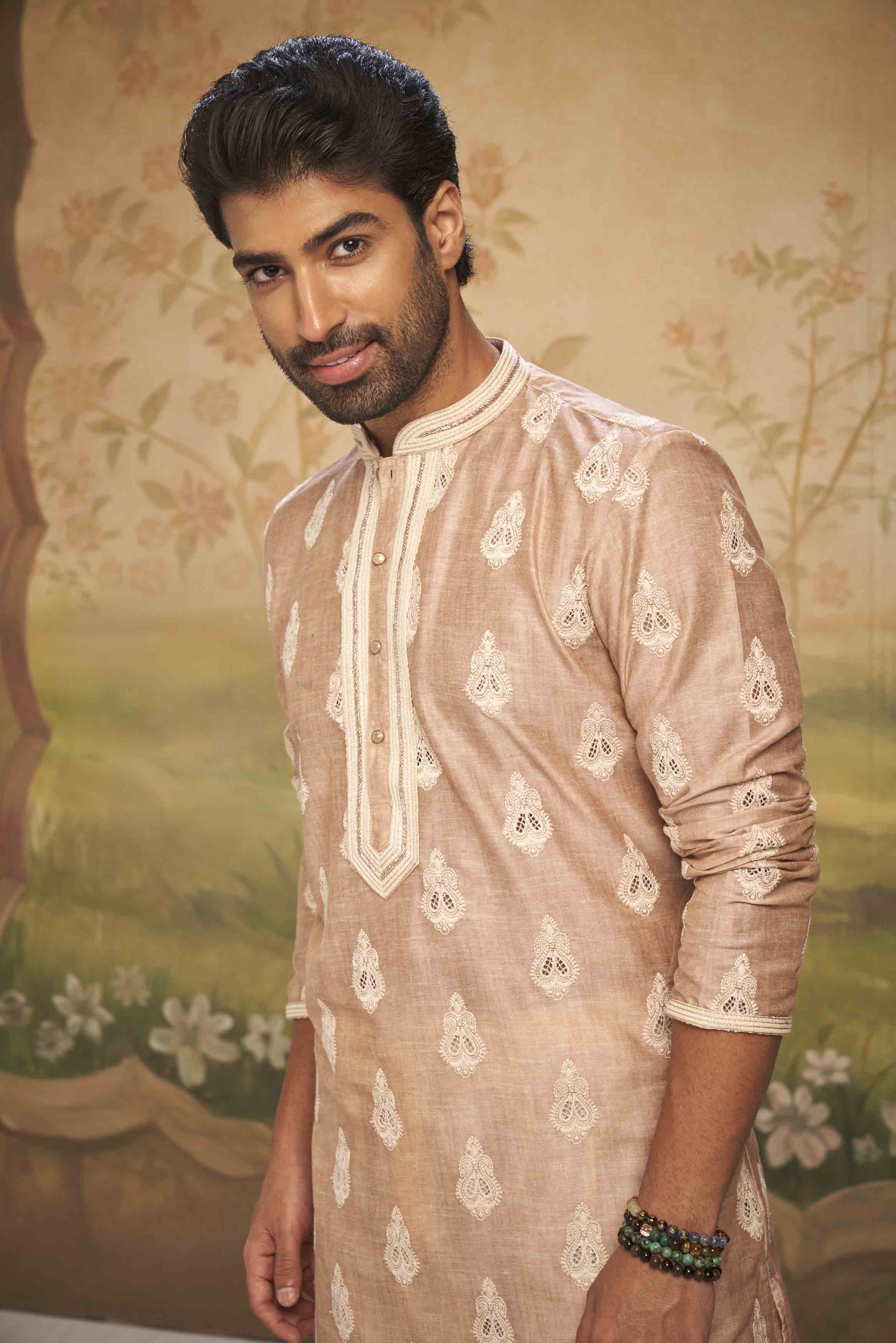 Beige Embroidery Kurta with Handwork