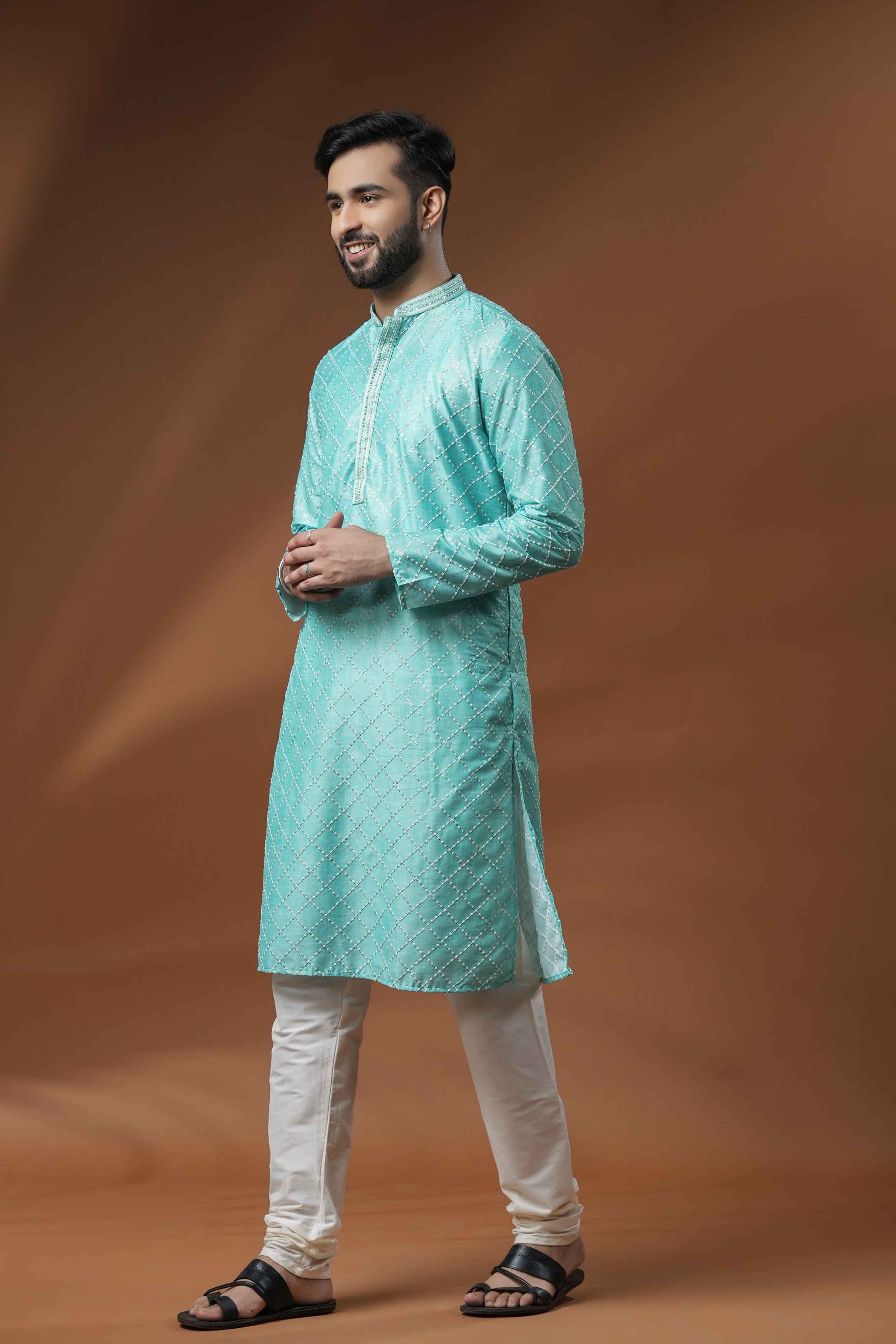 Blue Embroidered Kurta with Handwork