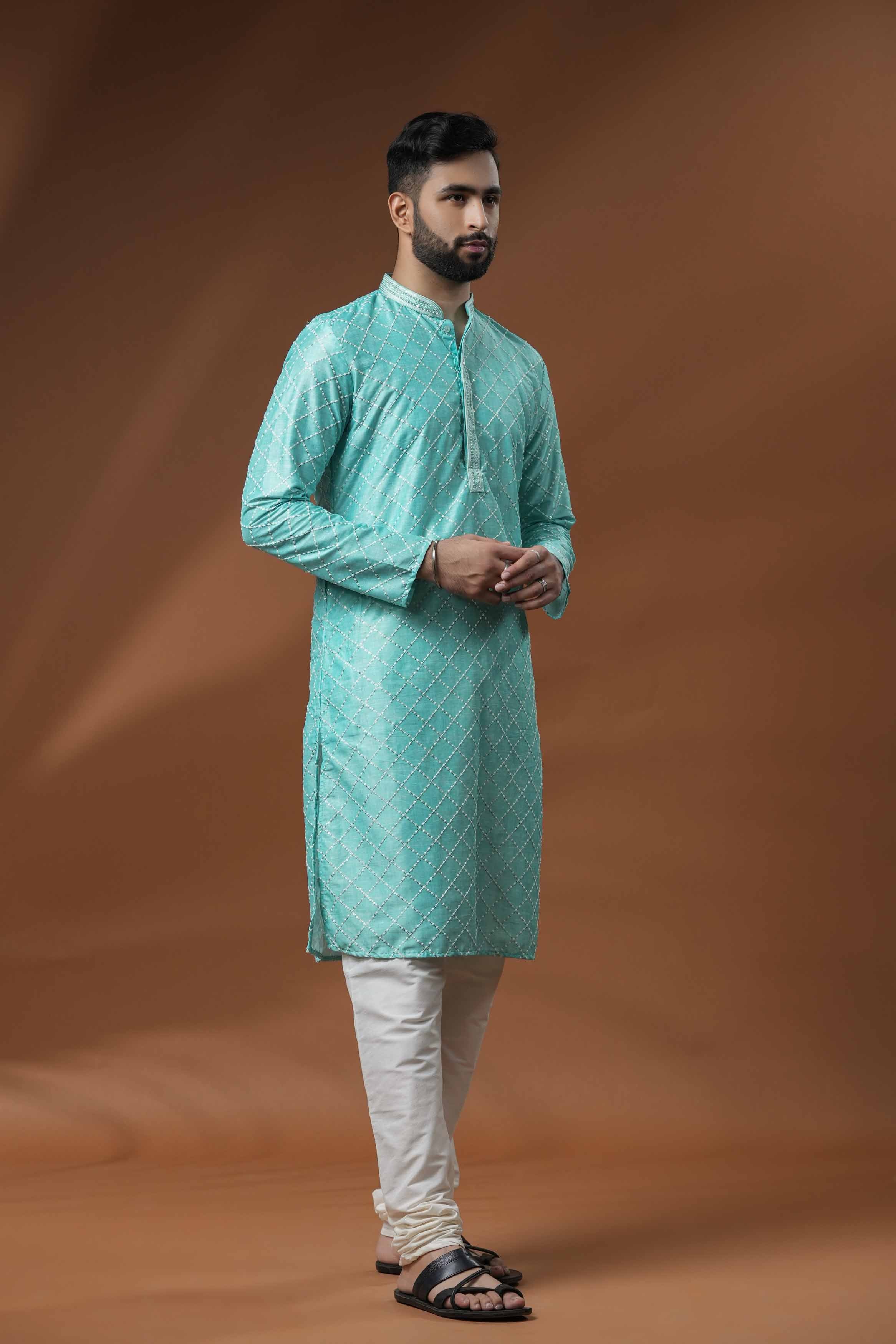 Blue Embroidered Kurta with Handwork