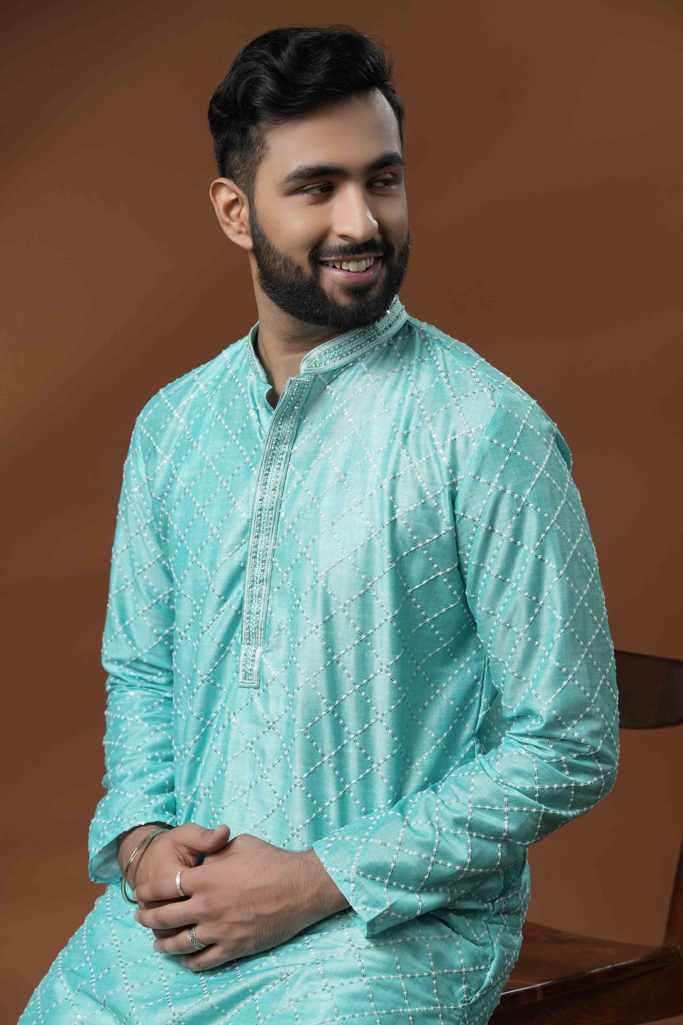 Blue Embroidered Kurta with Handwork