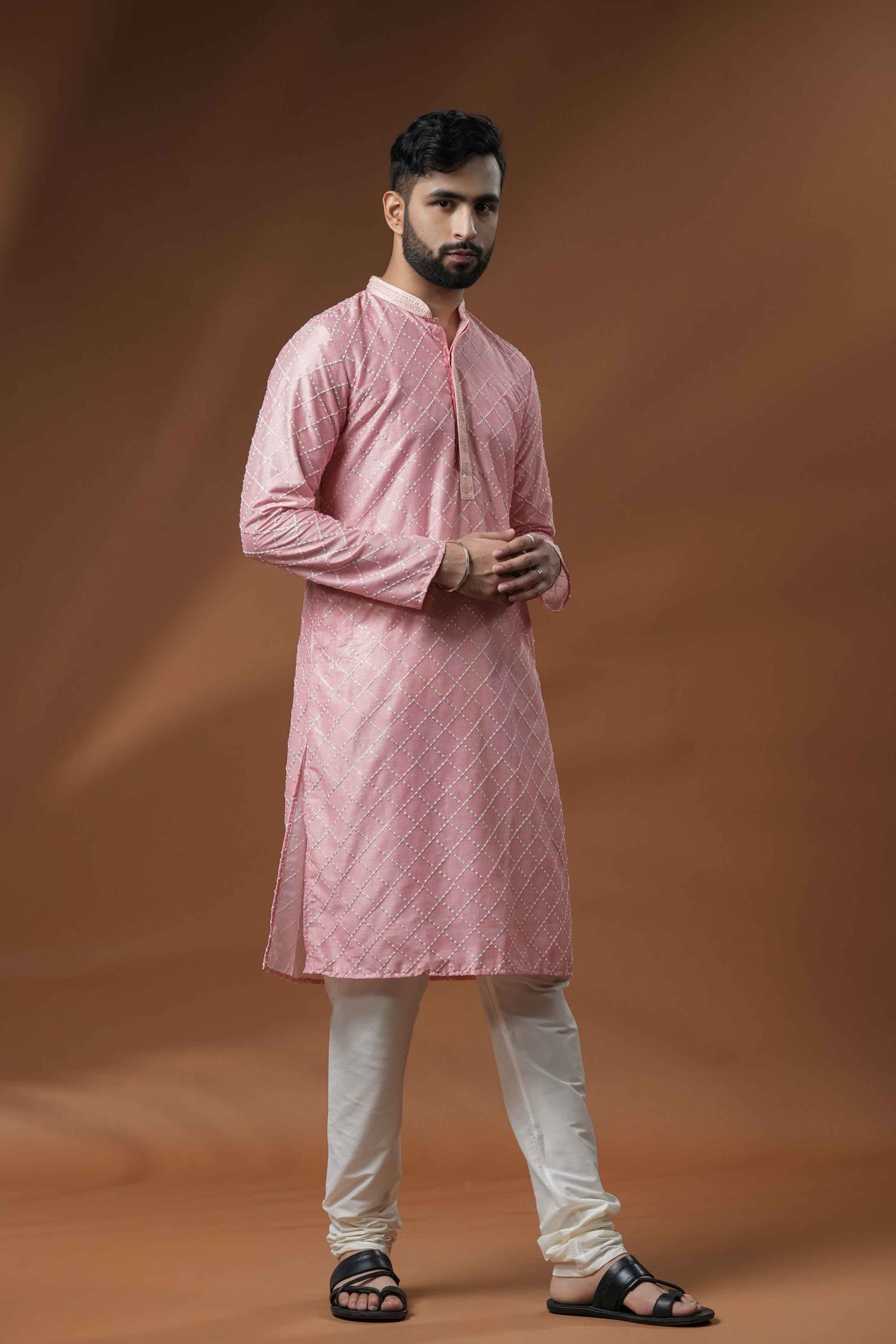 Pink Embroidered Kurta with Handwork