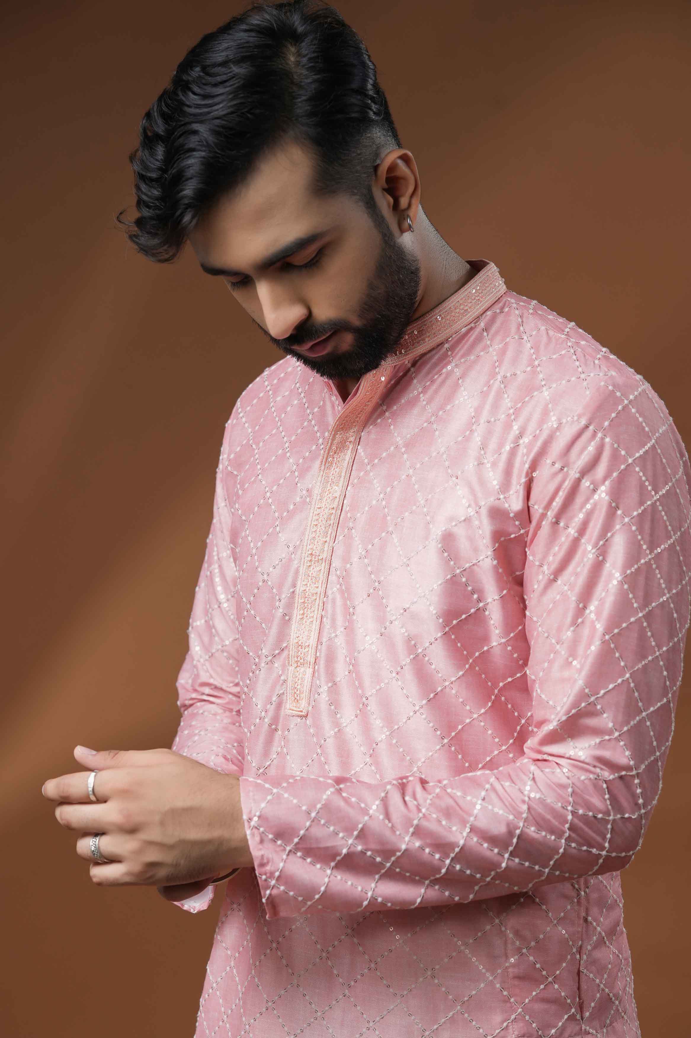 Pink Embroidered Kurta with Handwork