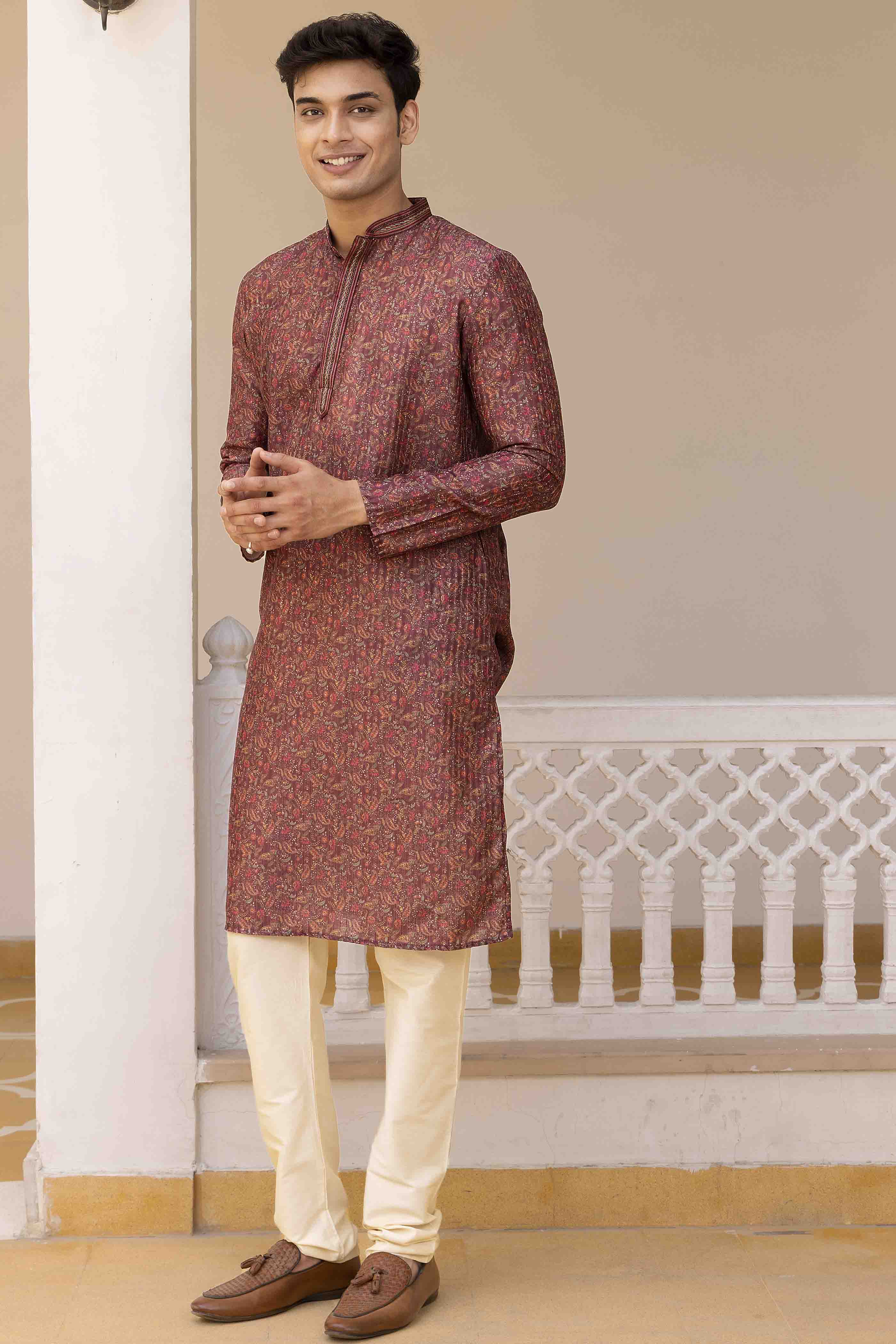 Wine Printed Sequence Kurta