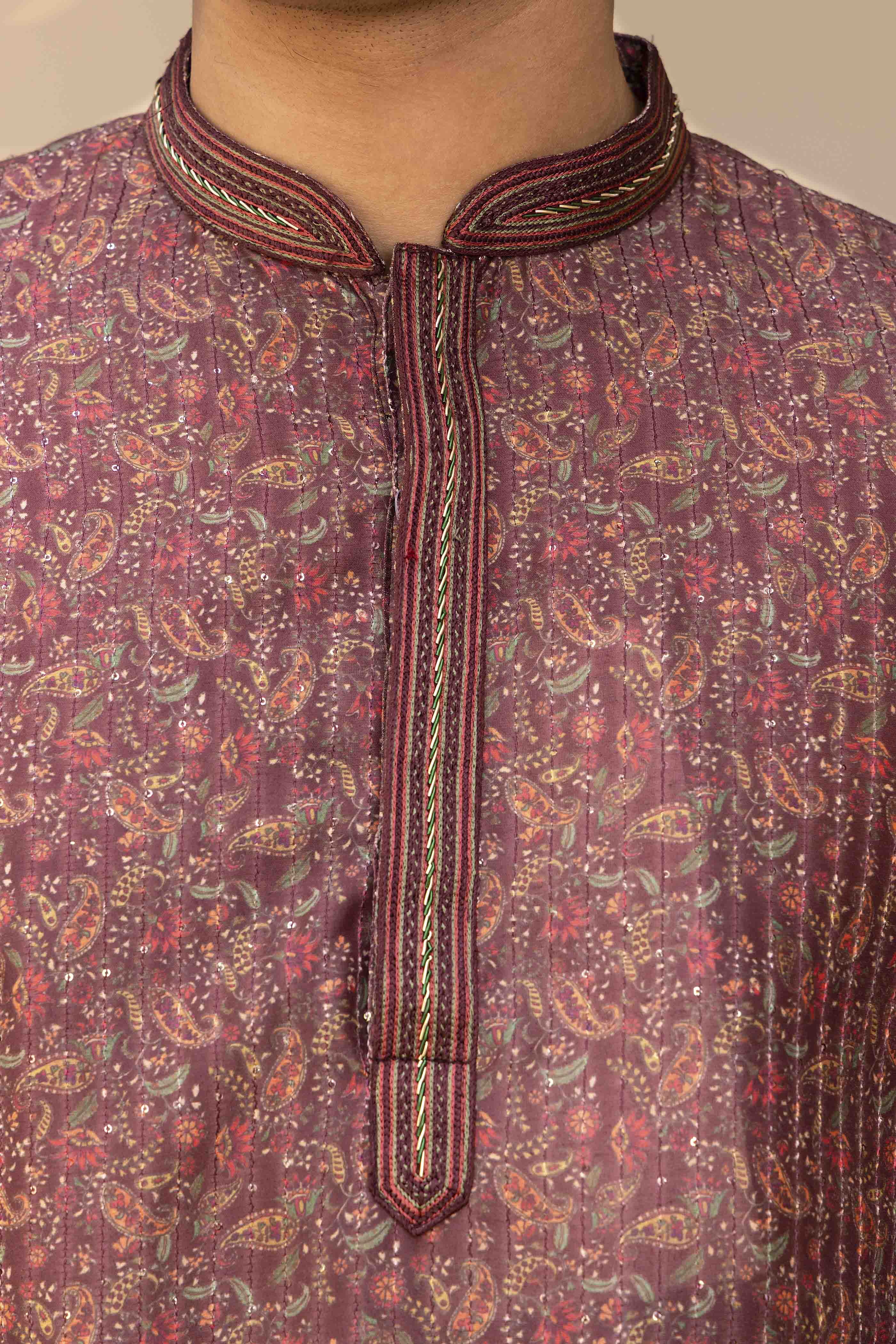 Wine Printed Sequence Kurta