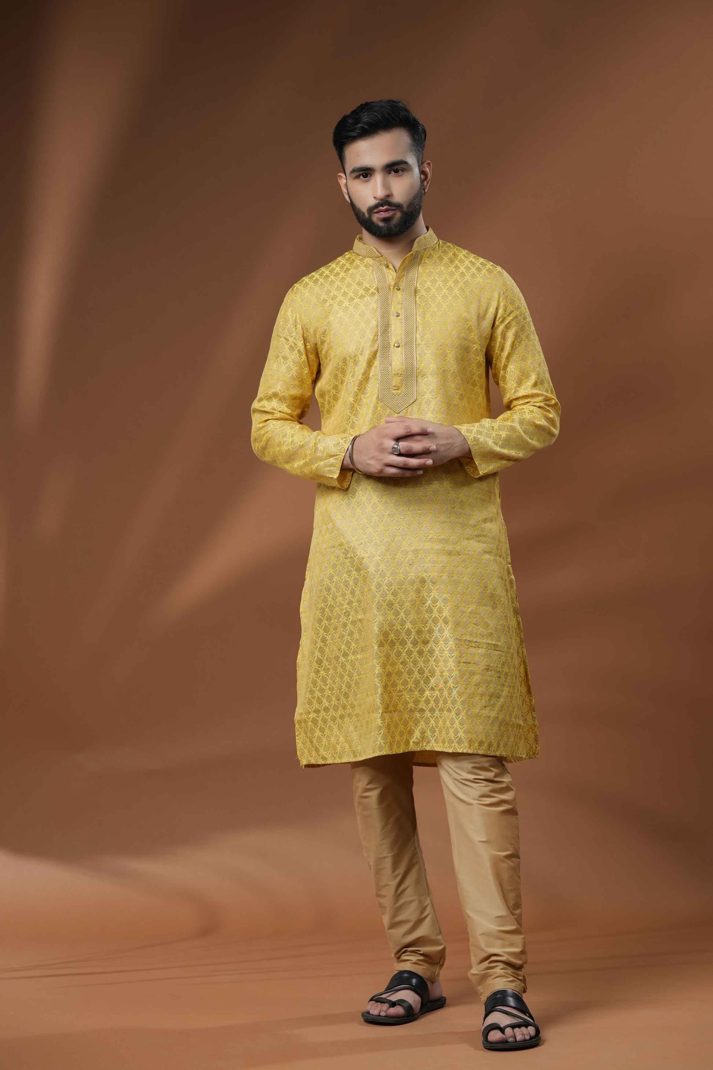 Yellow Jacquard Kurta