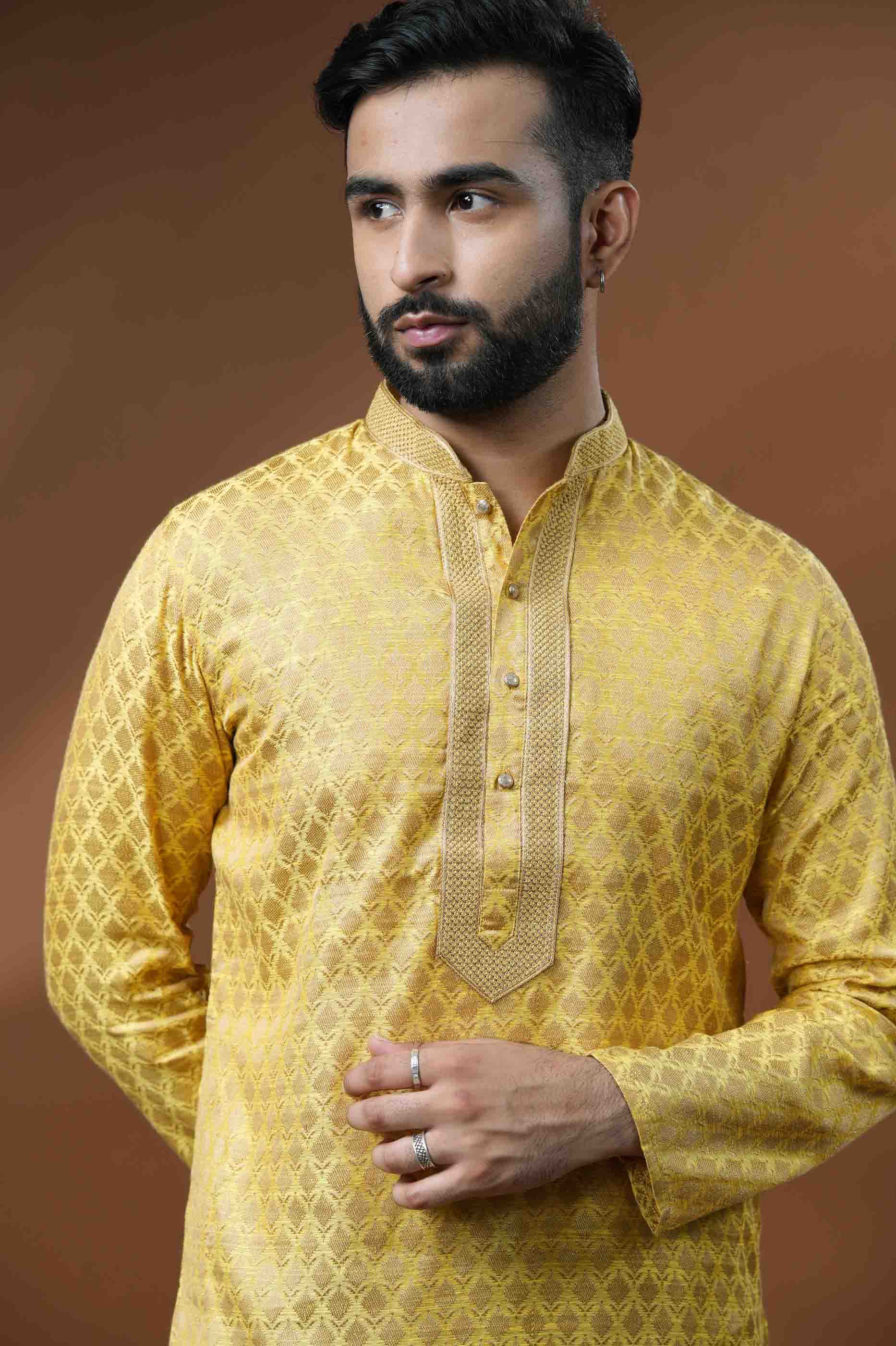 Yellow Jacquard Kurta