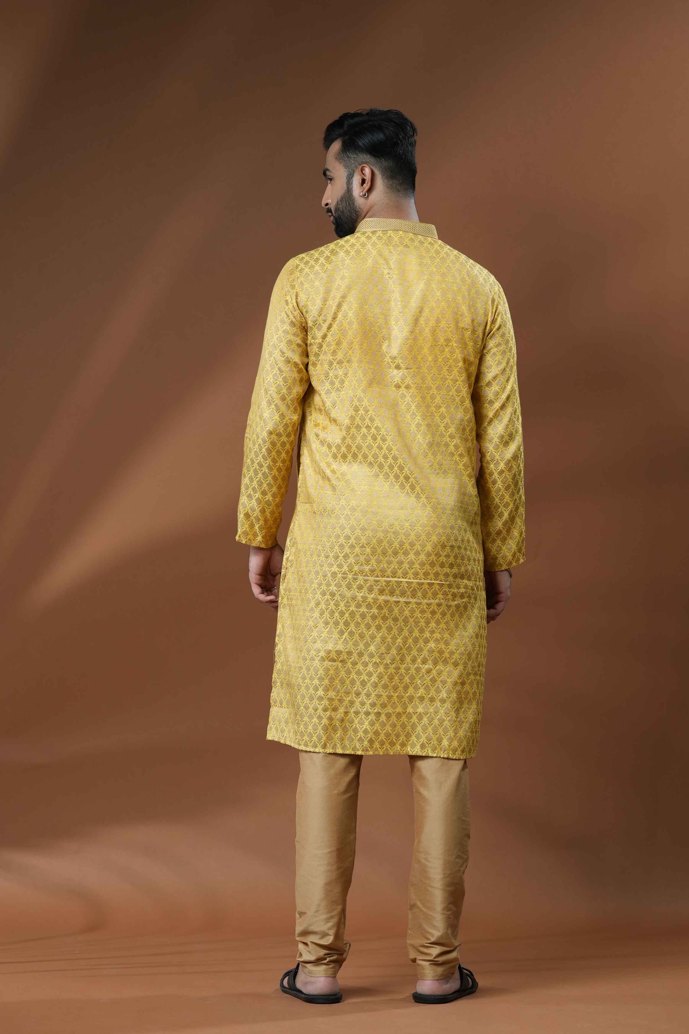 Yellow Jacquard Kurta