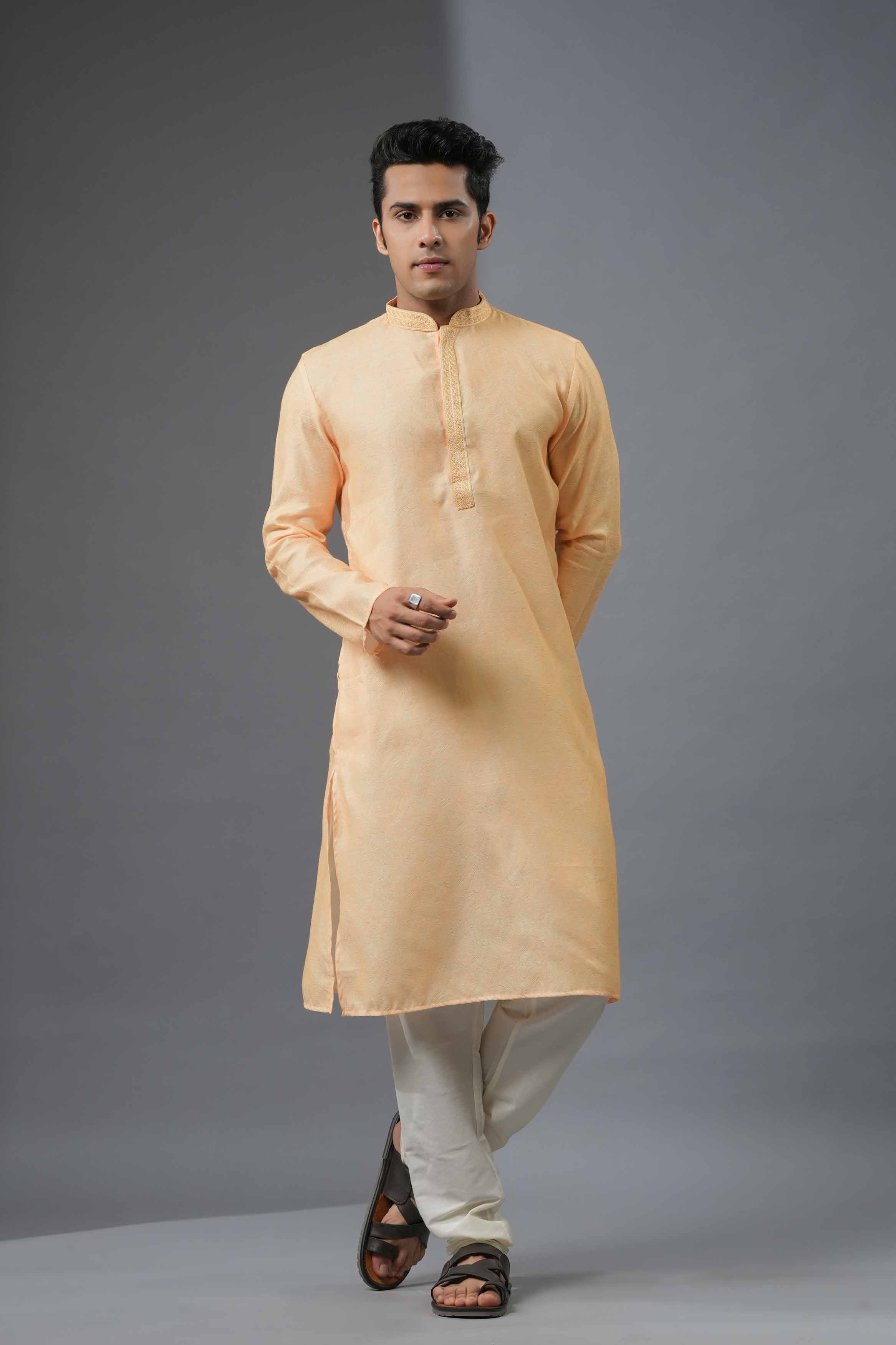 Yellow Jacquard Printed Kurta