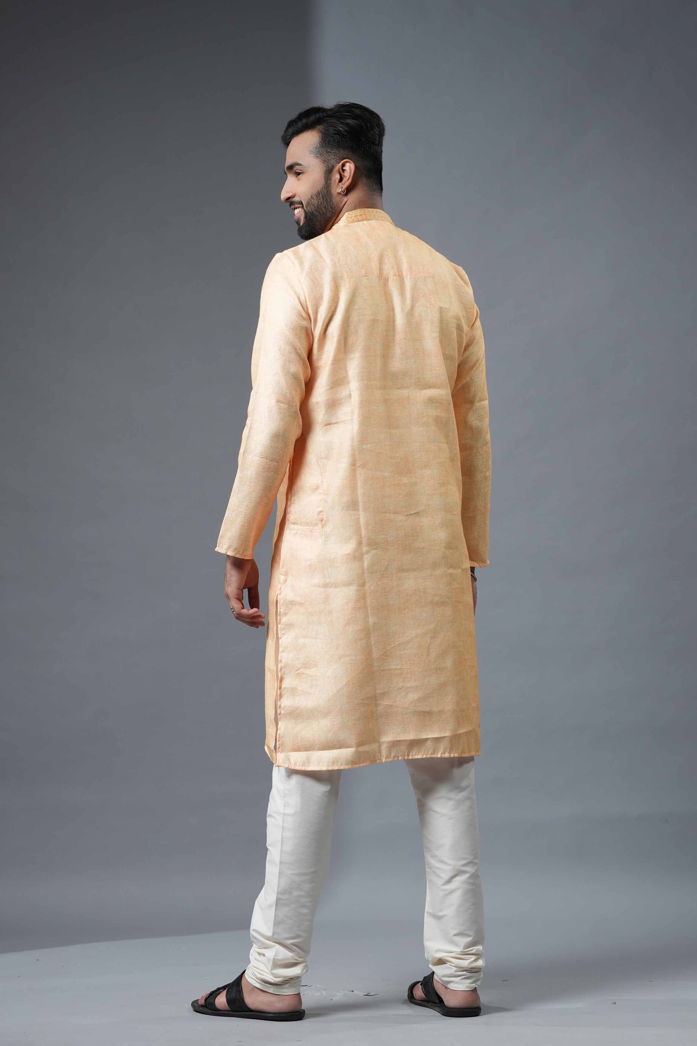 Yellow Jacquard Printed Kurta