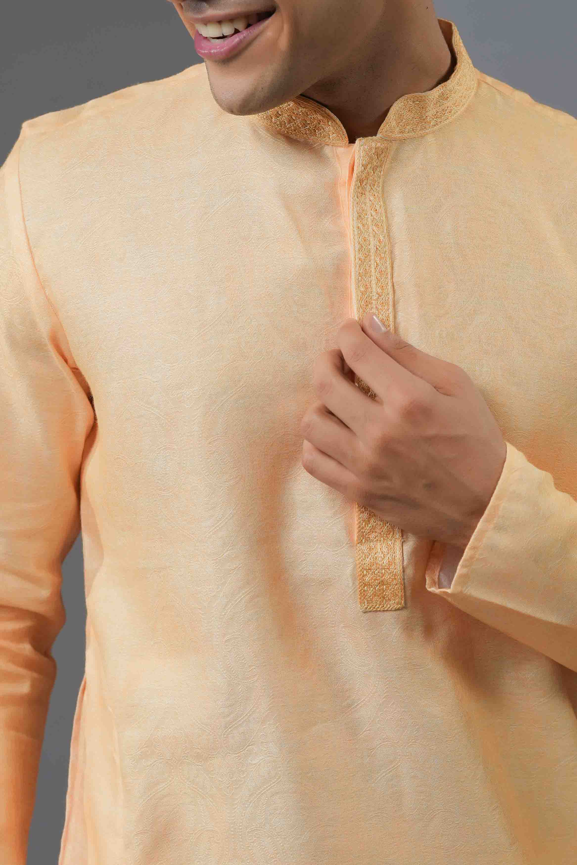 Yellow Jacquard Printed Kurta
