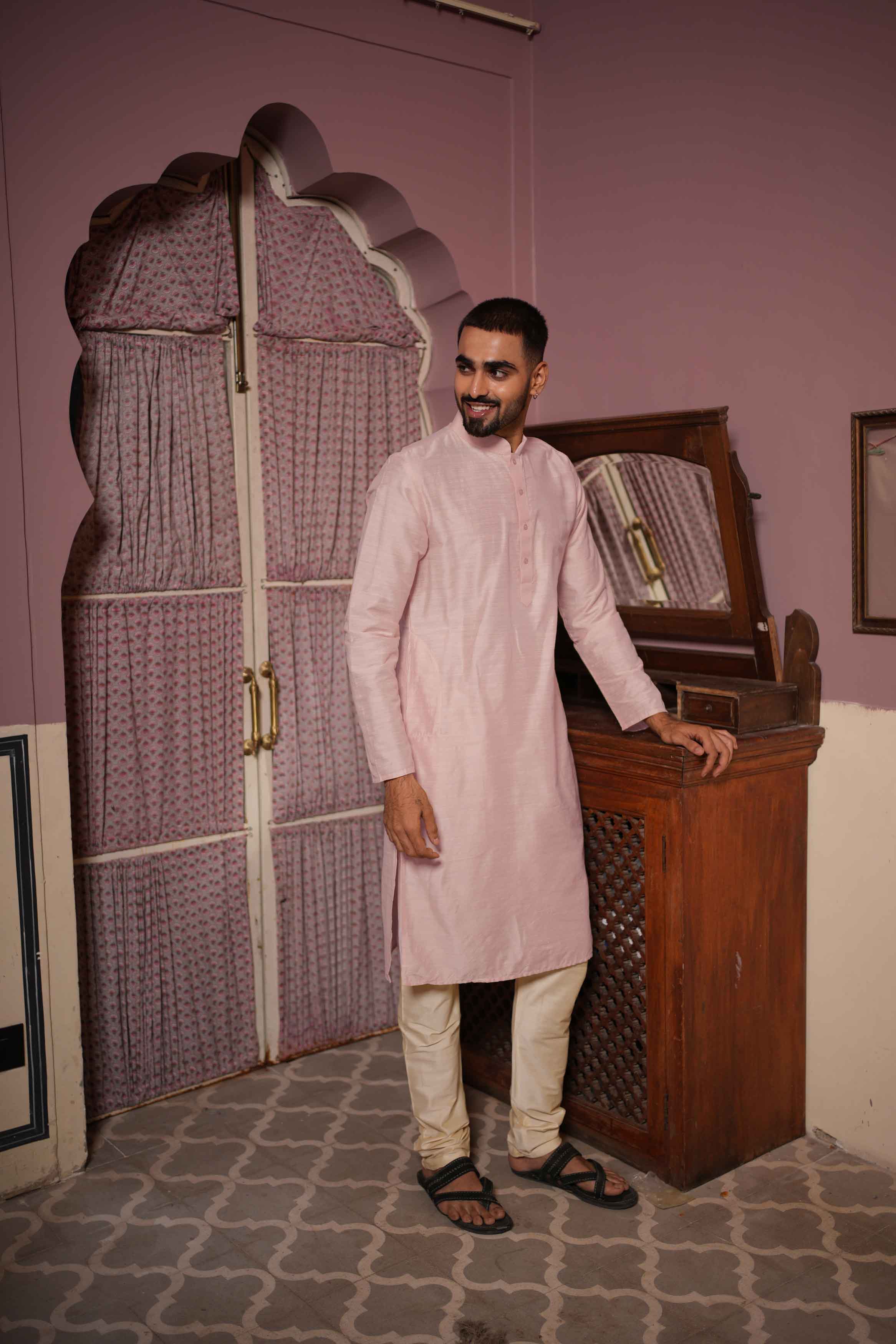 Light Pink Viscose Blended Solid Kurta