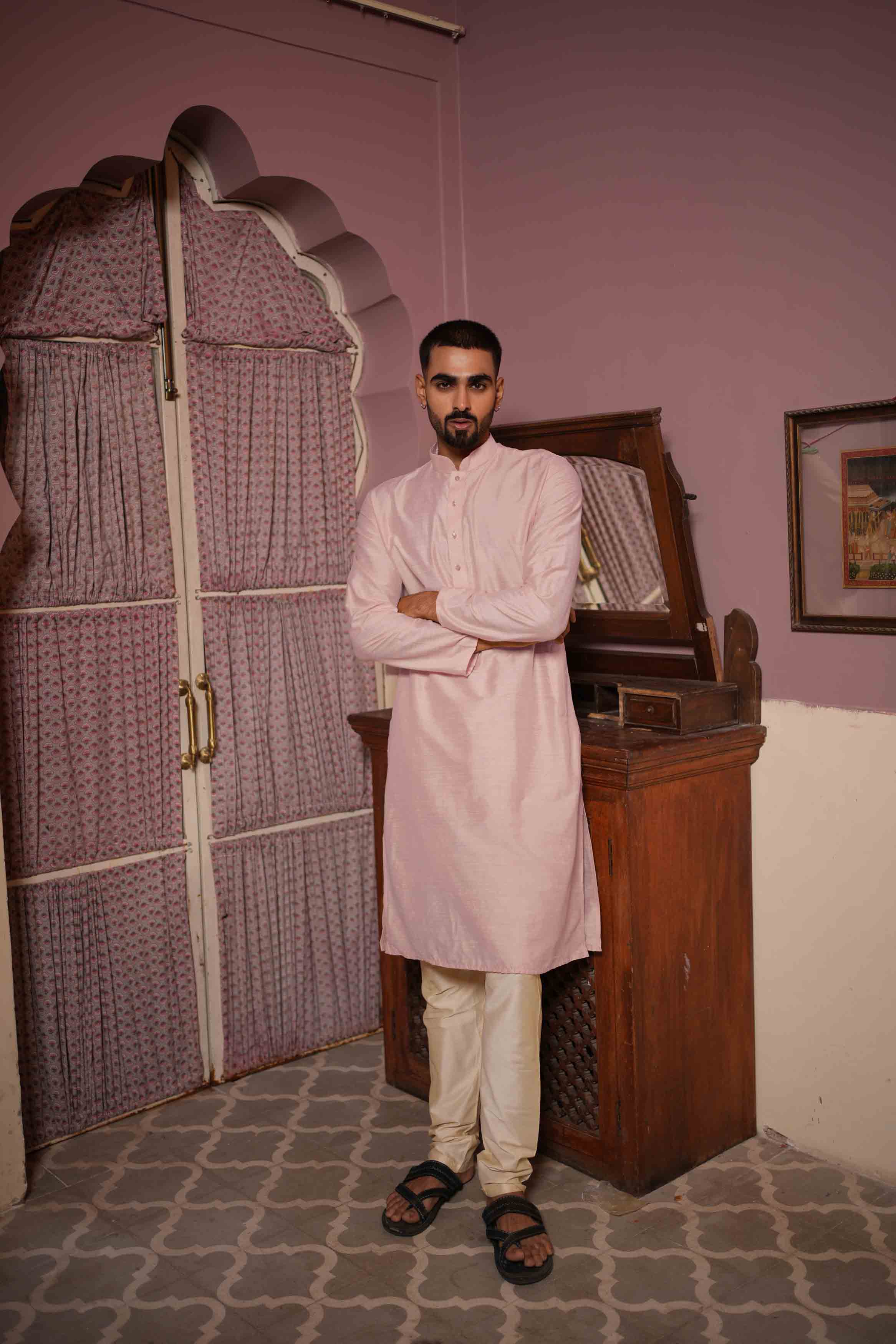 Light Pink Viscose Blended Solid Kurta