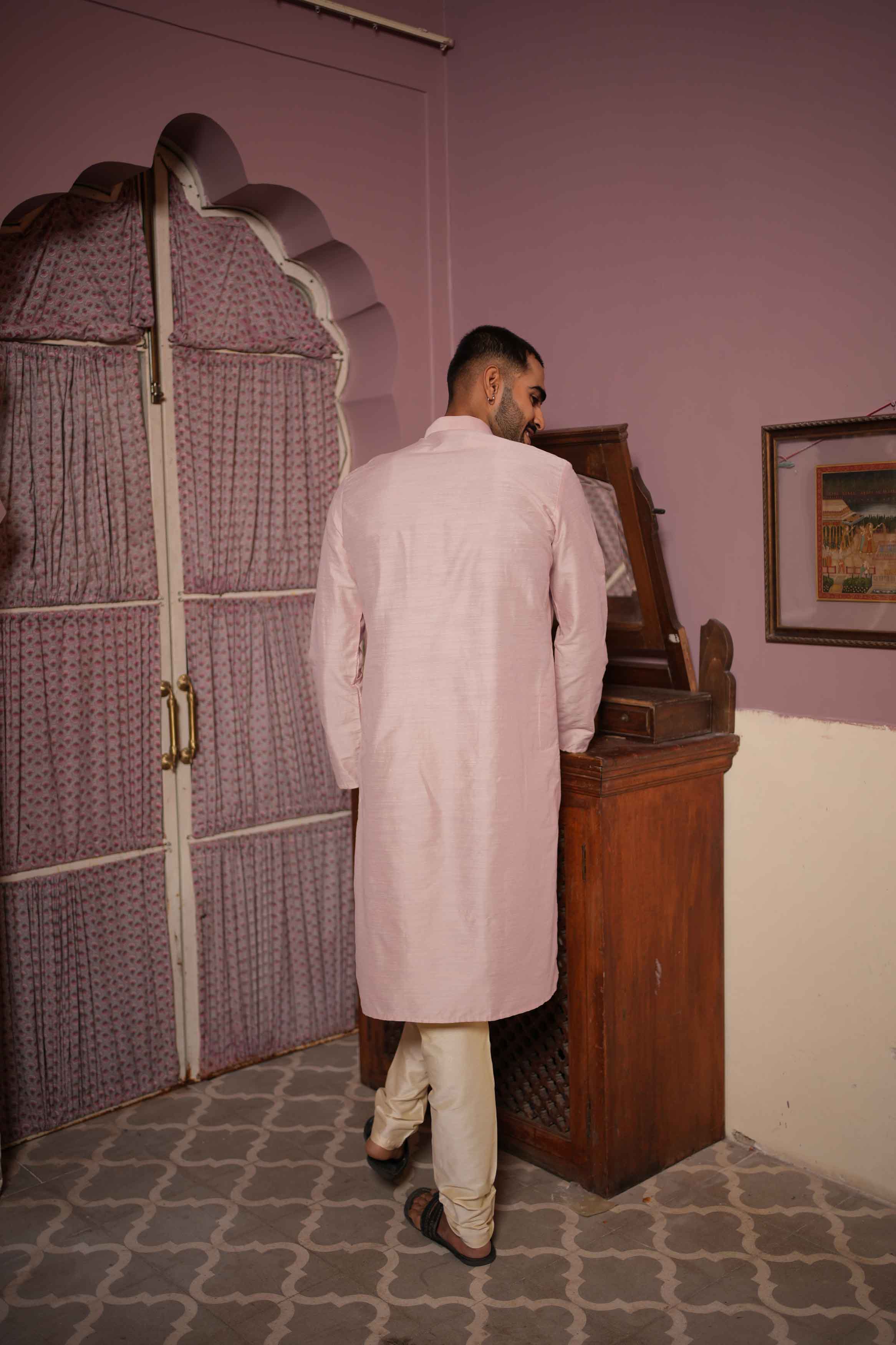 Light Pink Viscose Blended Solid Kurta