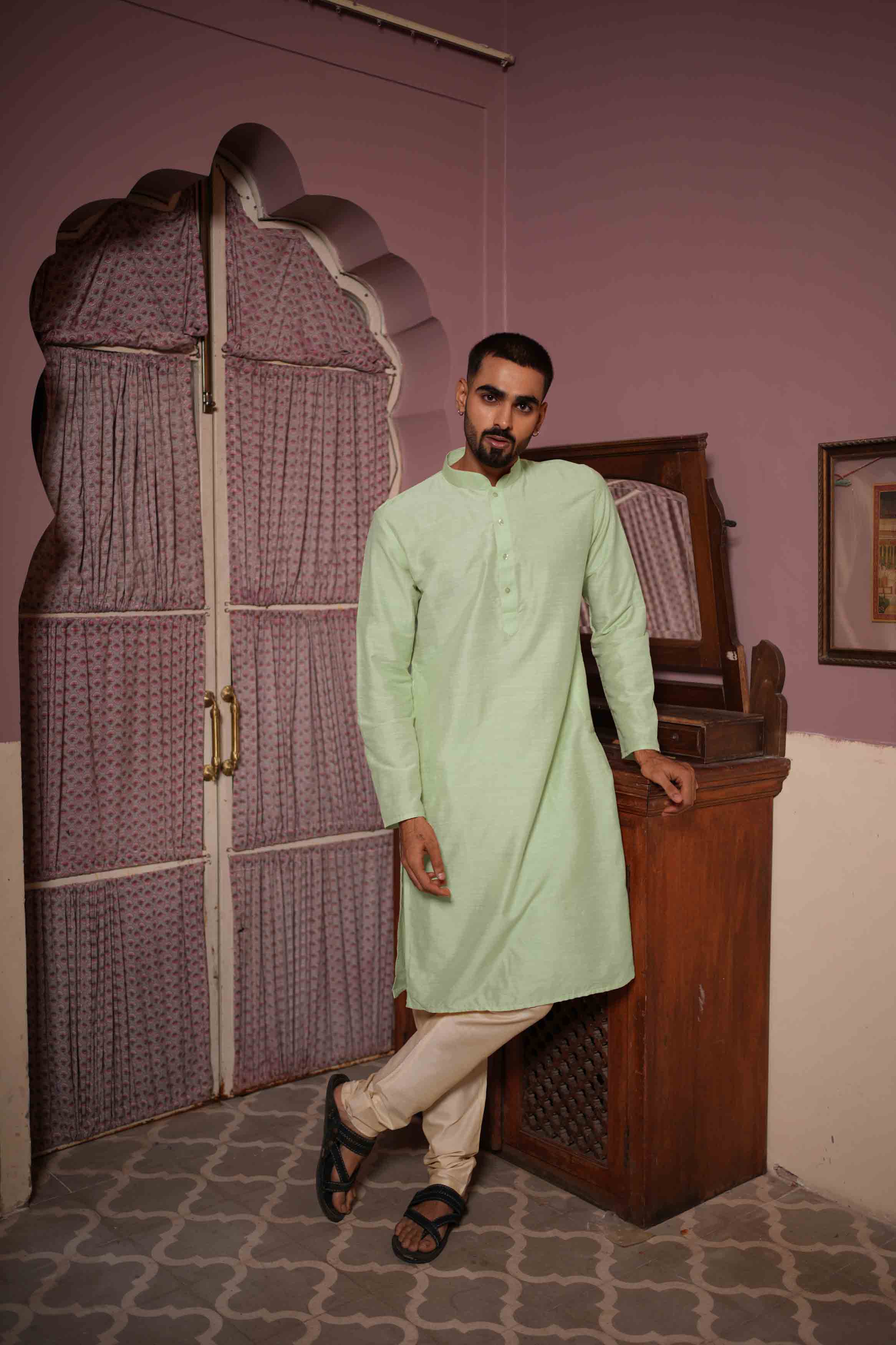 Light Green Viscose Blended Solid Kurta