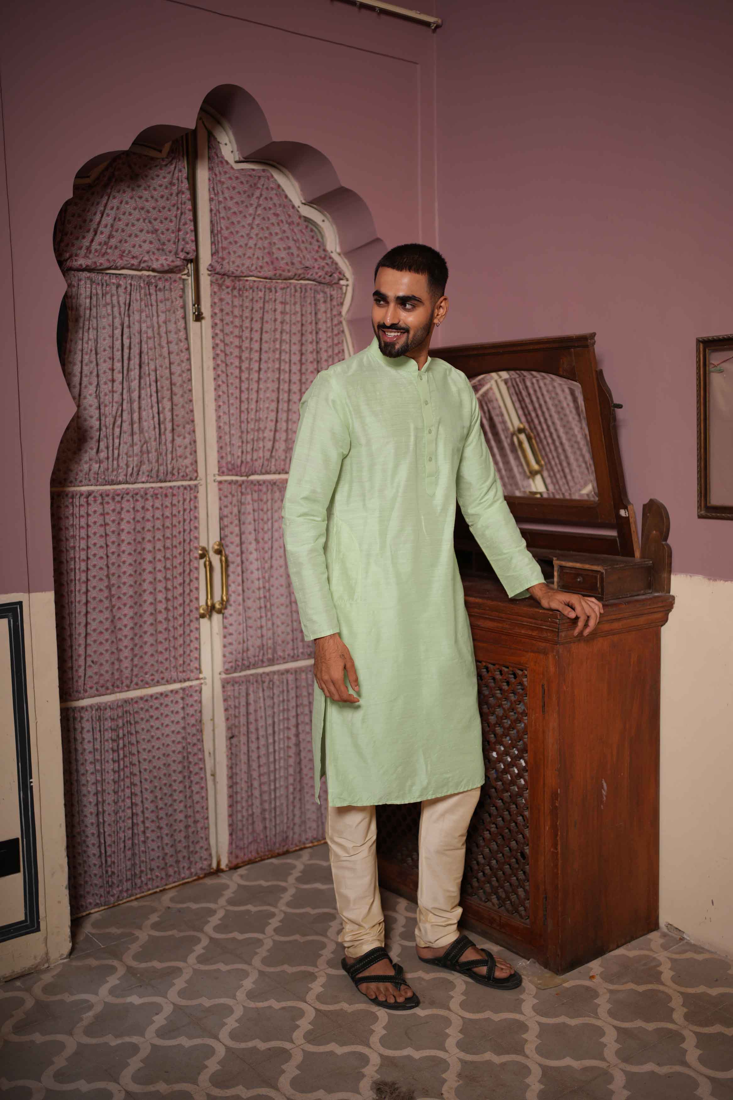 Light Green Viscose Blended Solid Kurta