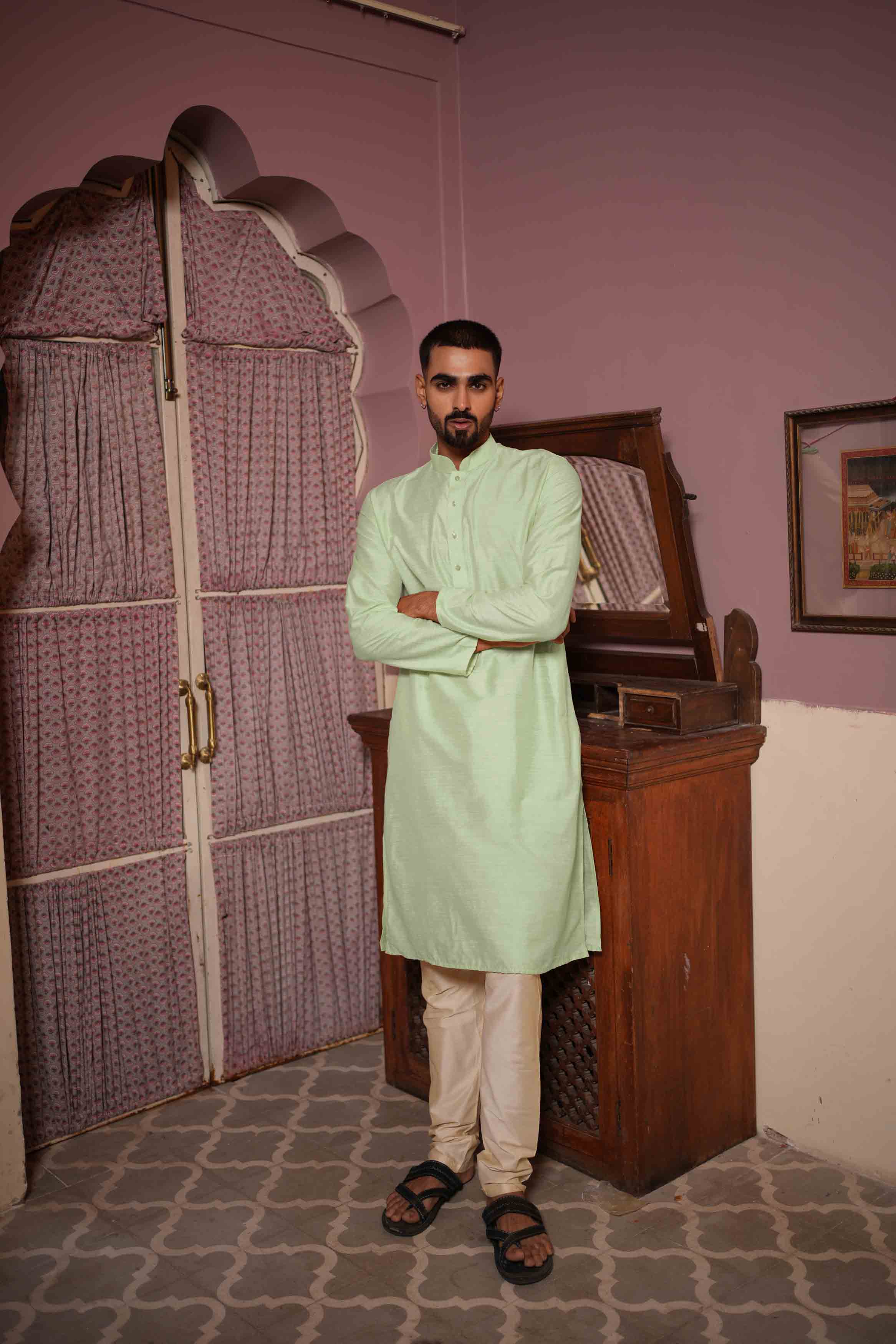 Light Green Viscose Blended Solid Kurta