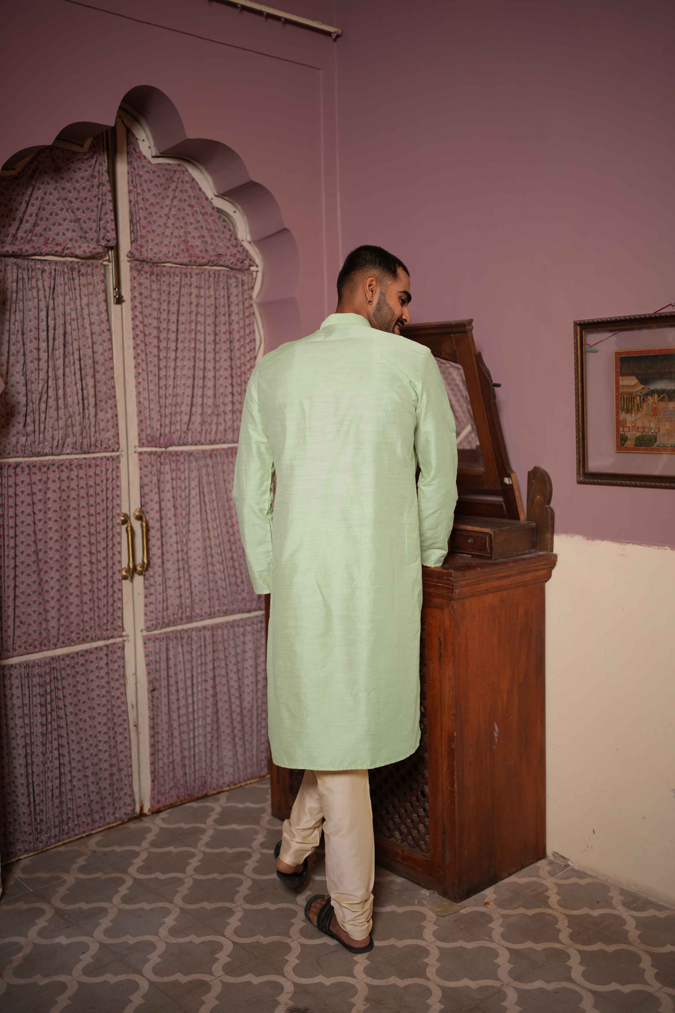 Light Green Viscose Blended Solid Kurta