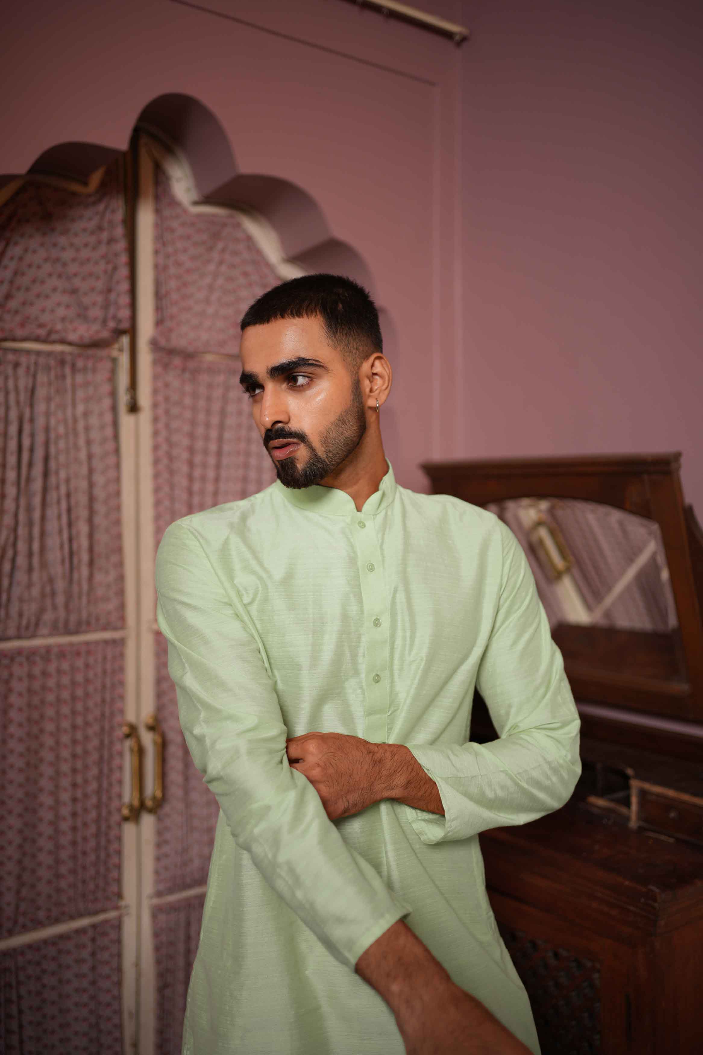 Light Green Viscose Blended Solid Kurta