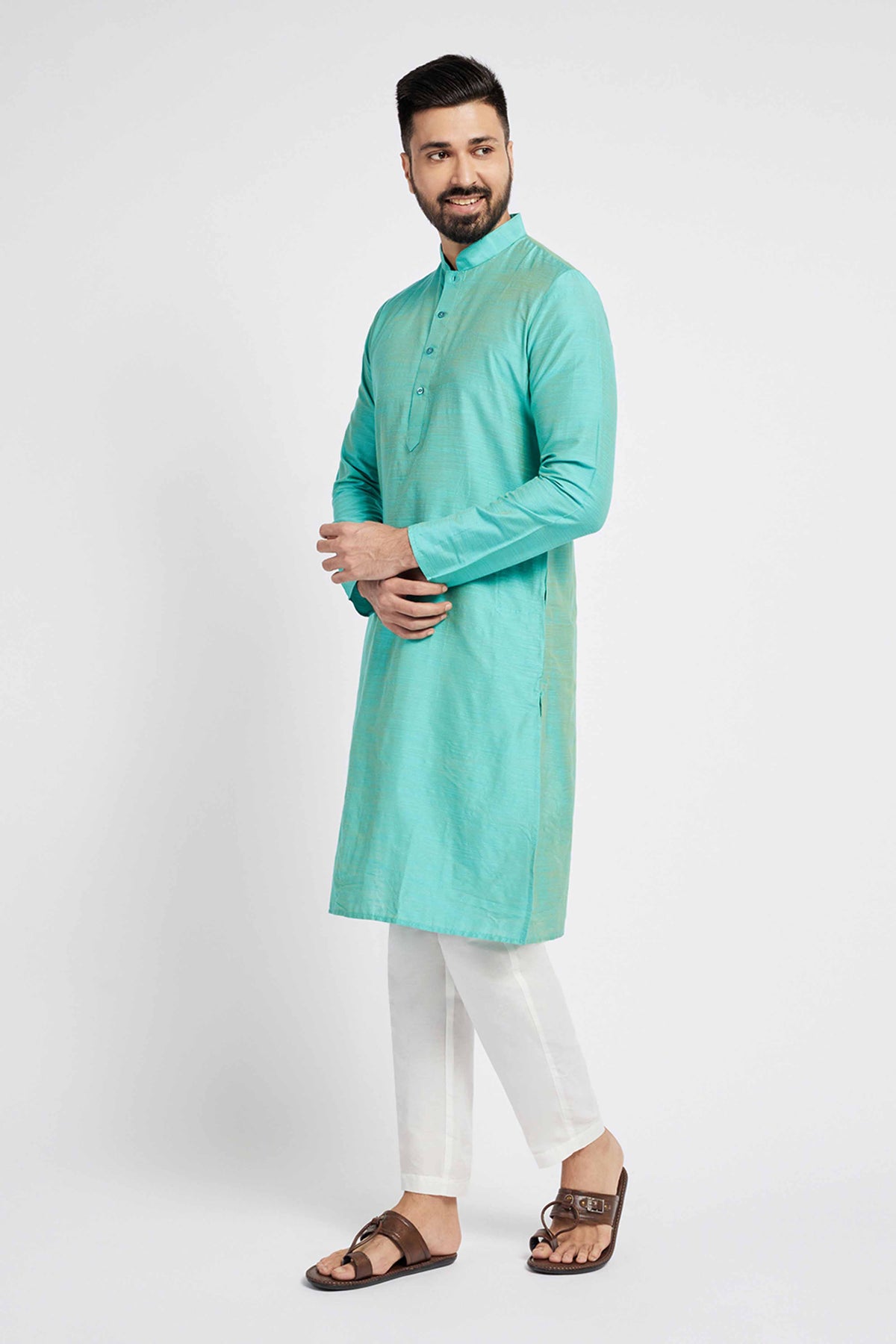 Turquoise Blue Solid Men's Ethnic Kurta