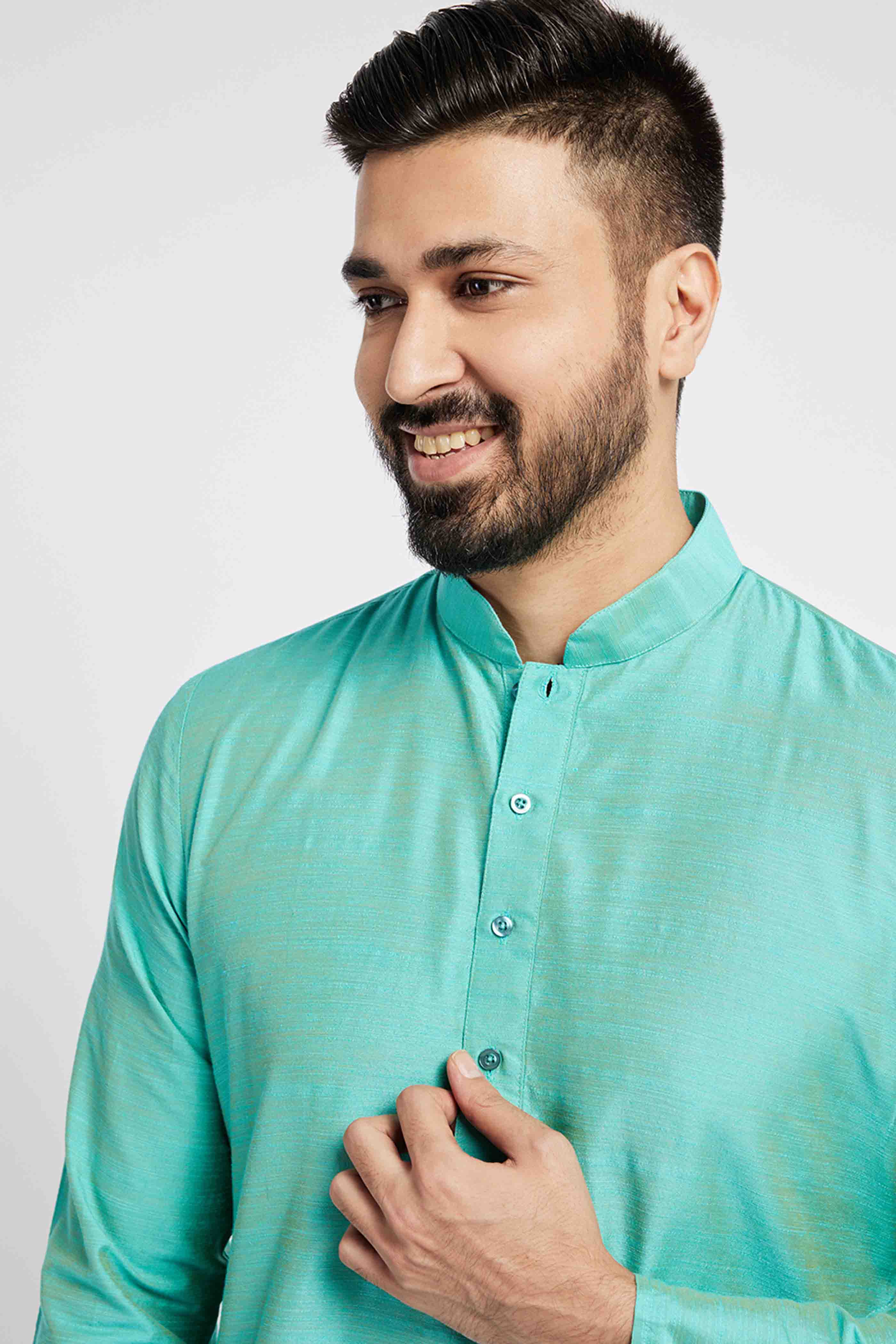 Turquoise Blue Solid Men's Ethnic Kurta