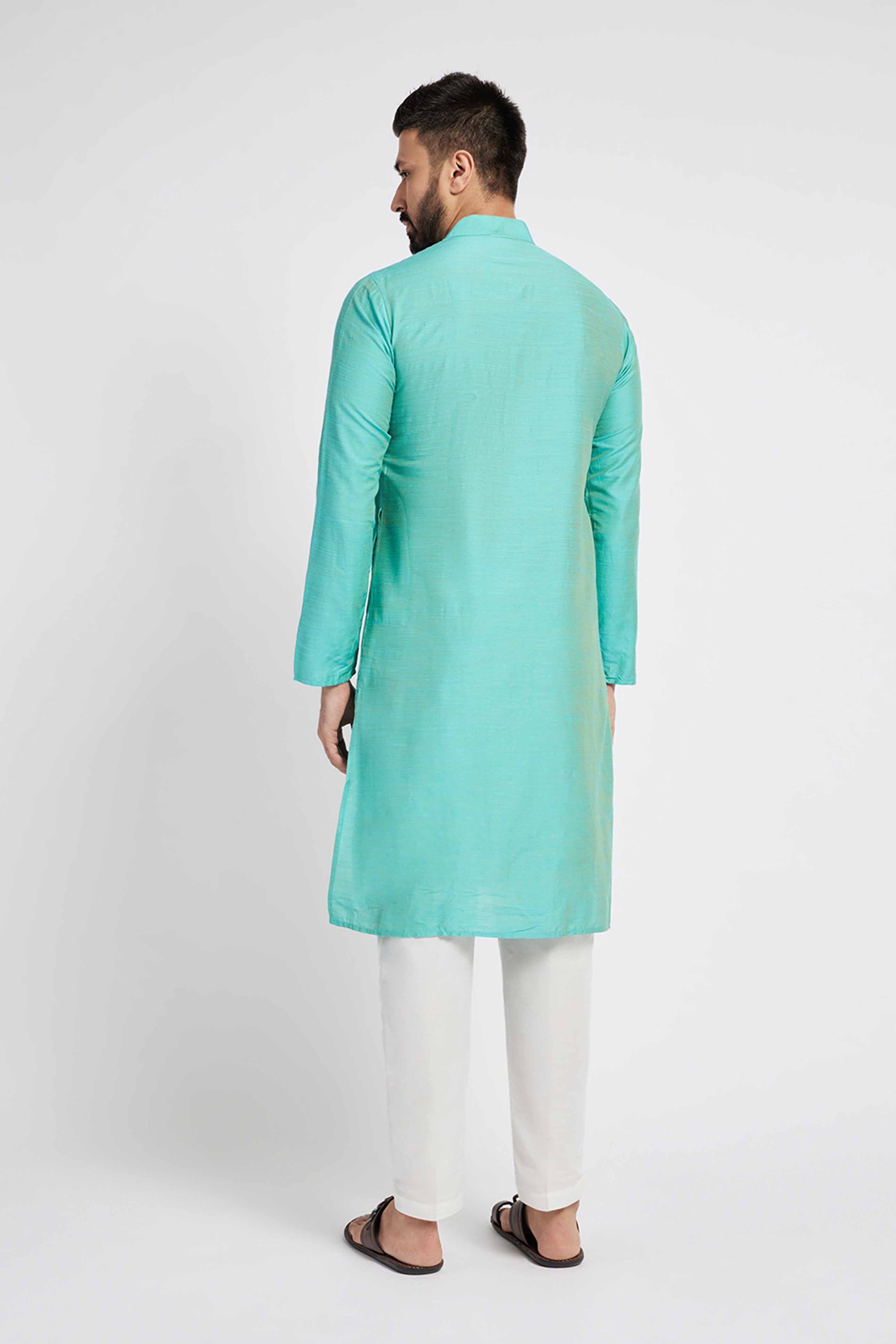 Turquoise Blue Solid Men's Ethnic Kurta
