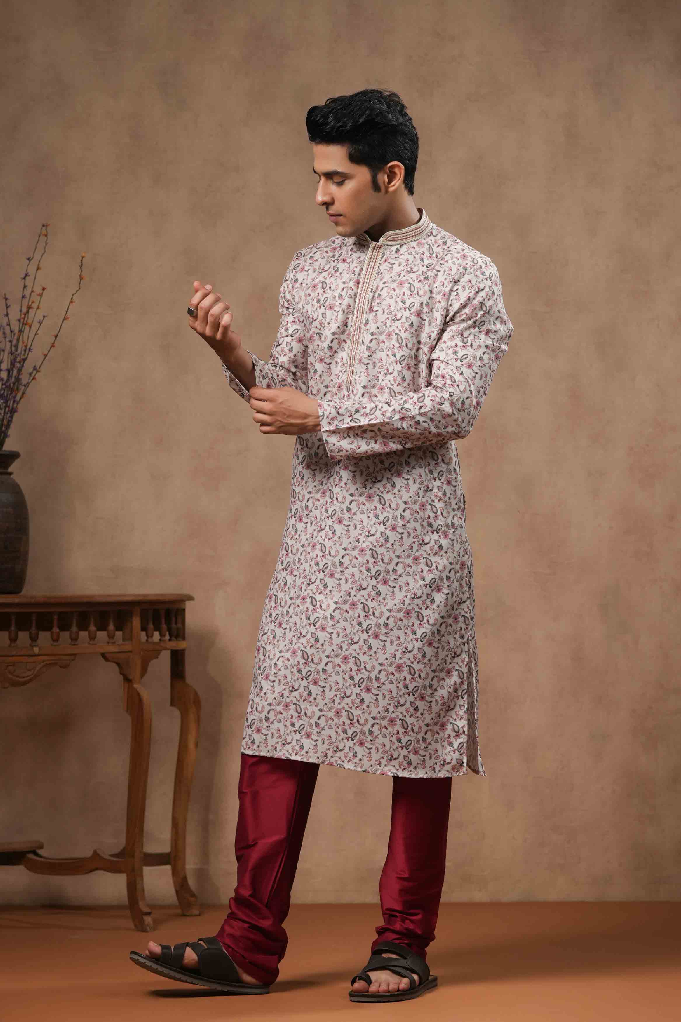 Cream Floral Printed Kurta