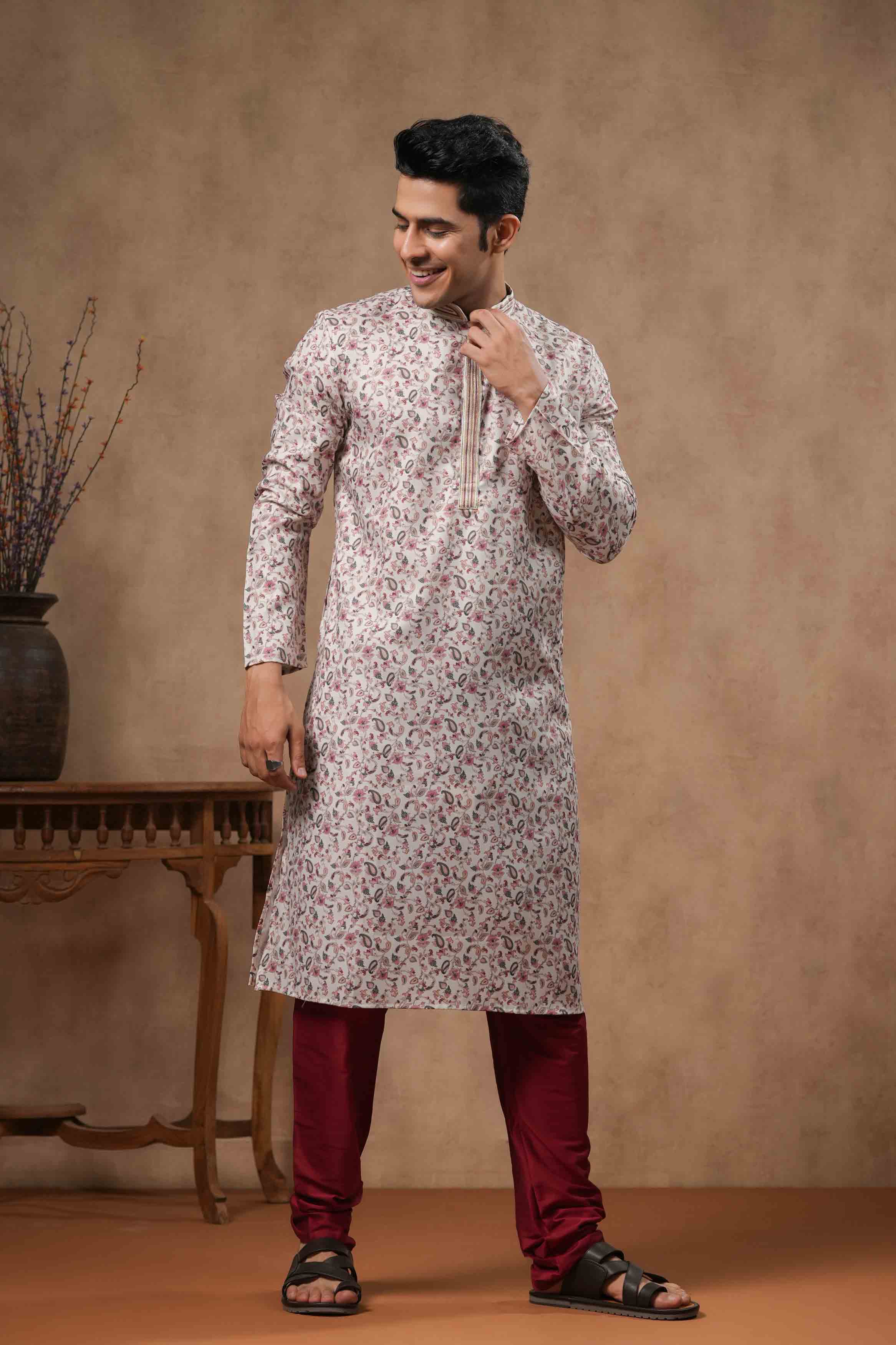 Cream Floral Printed Kurta