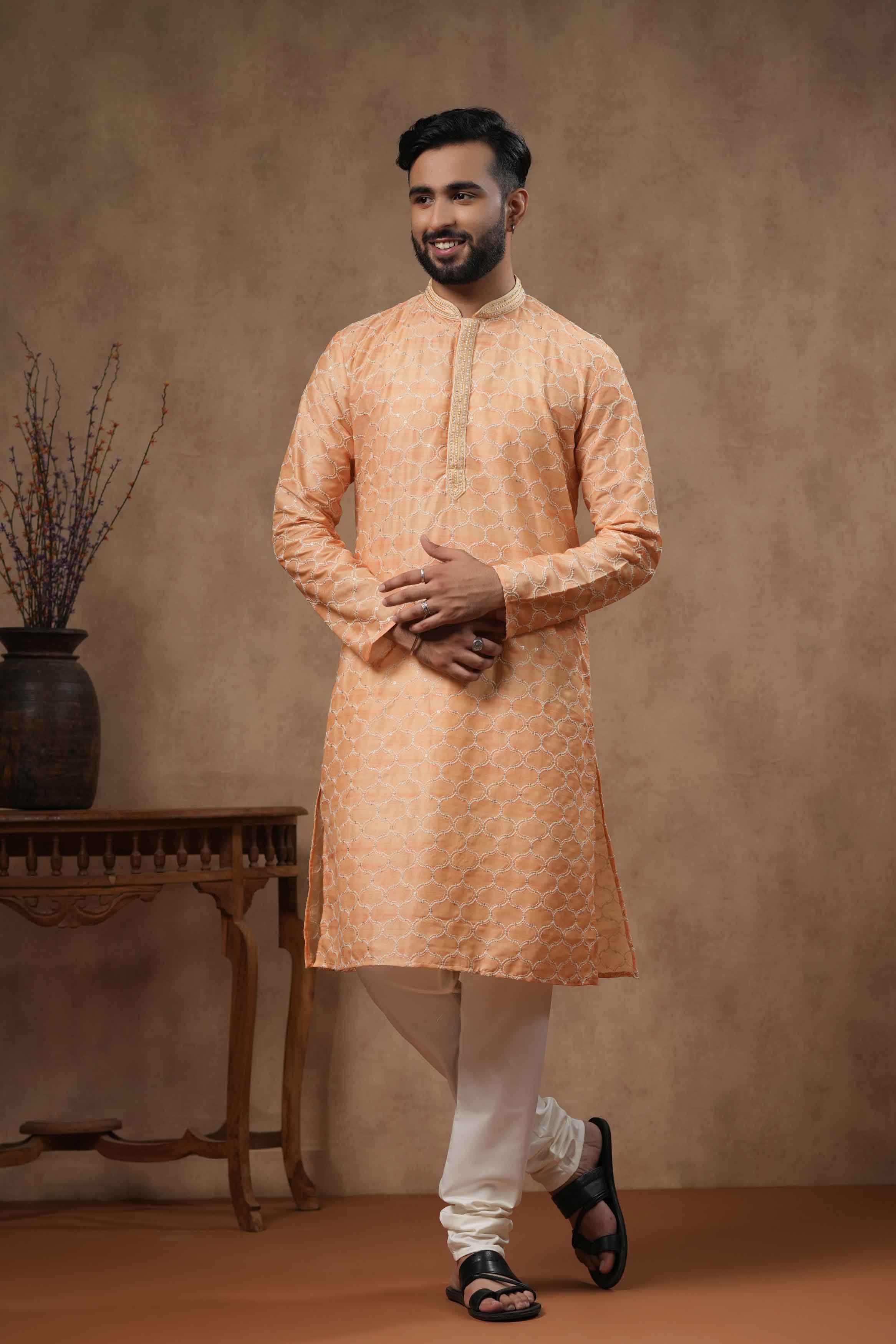 Orange Embroidery Kurta with Handwork