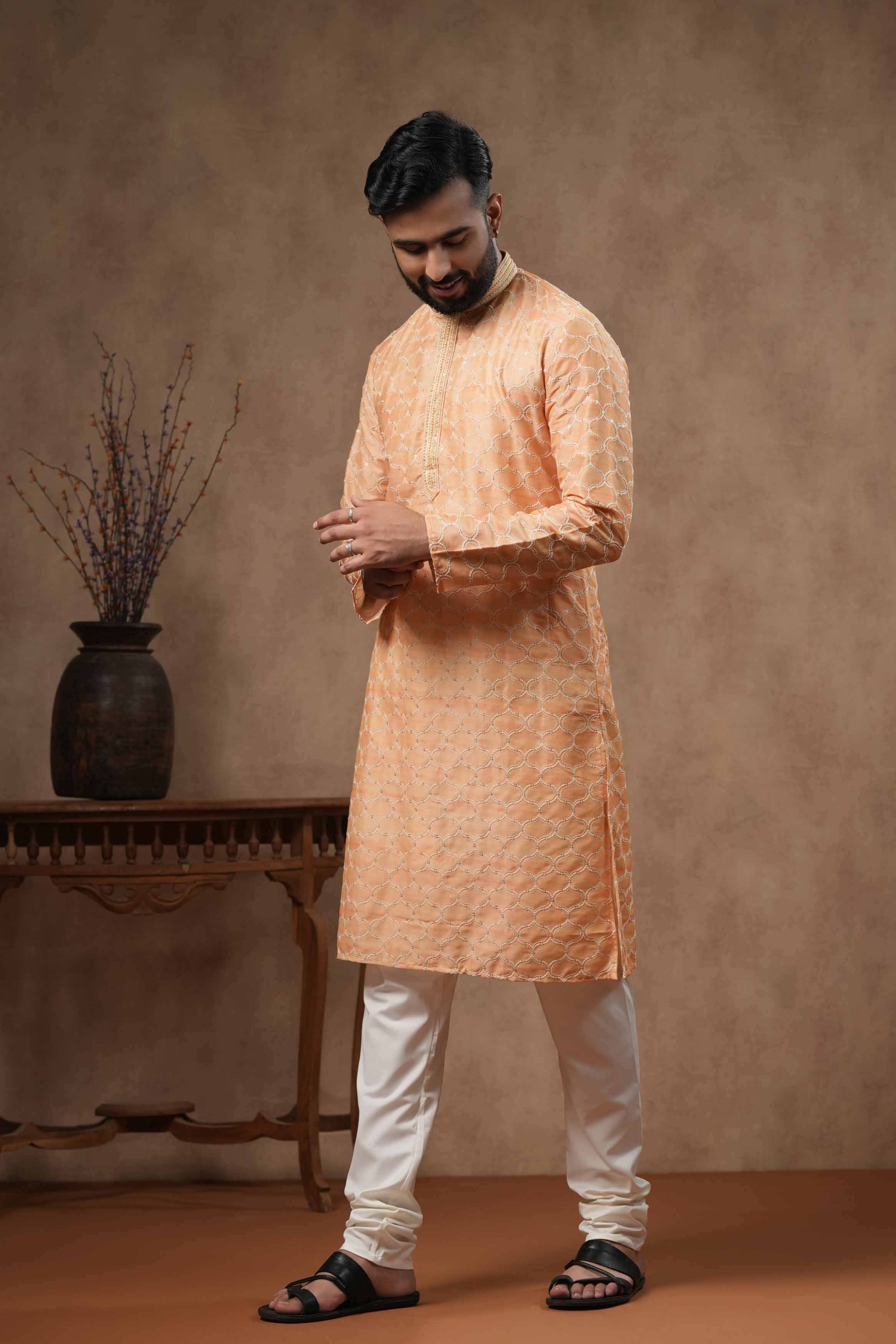 Orange Embroidery Kurta with Handwork
