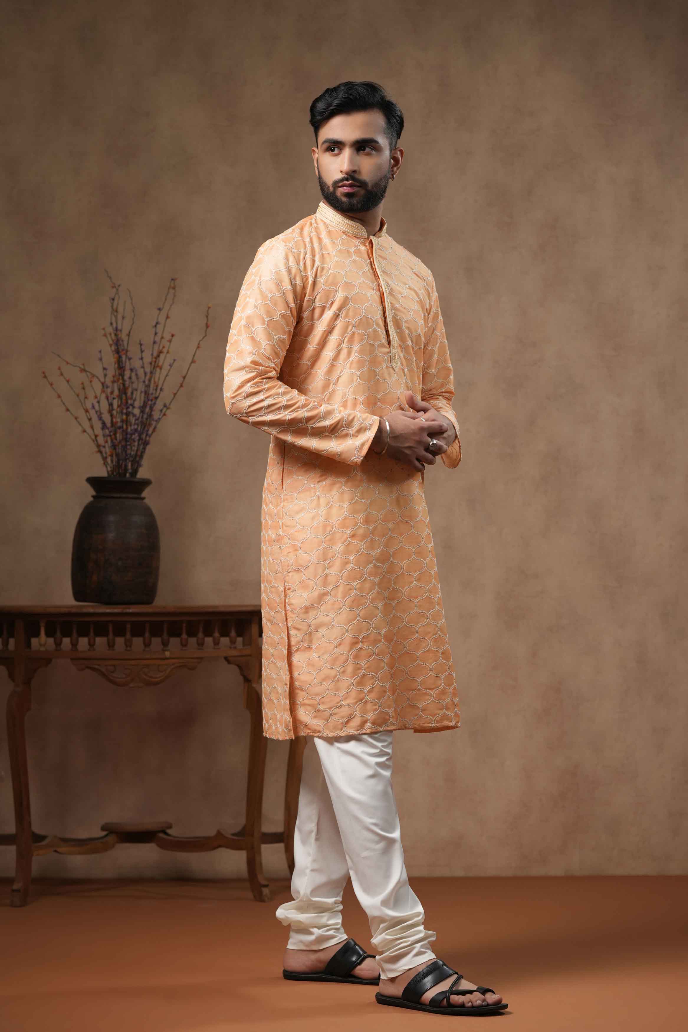 Orange Embroidery Kurta with Handwork